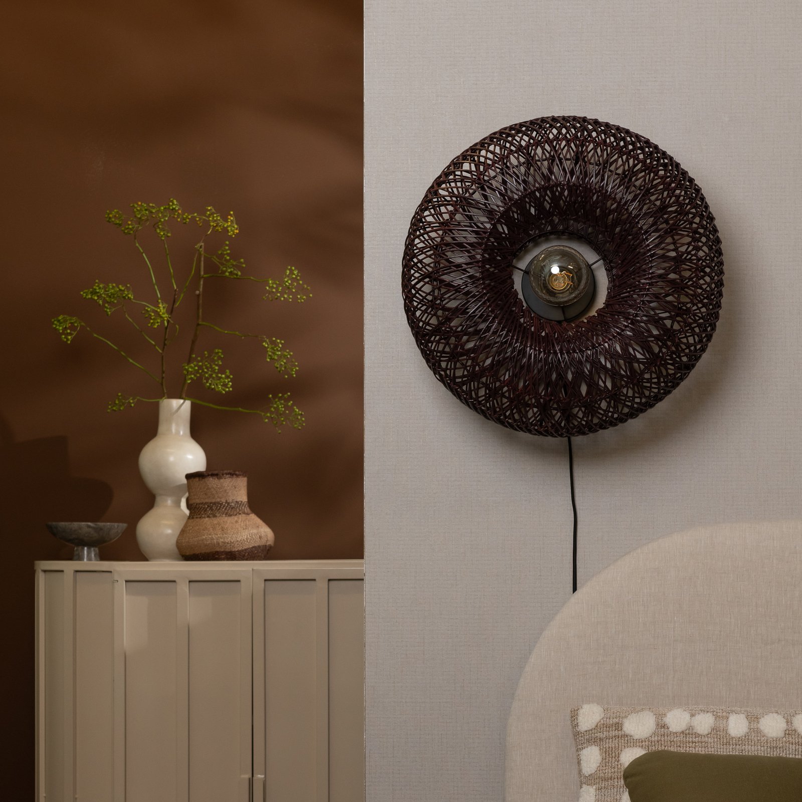 GOOD & MOJO Applique murale Arizona, rouge, Ø 50 cm, bambou, fiche