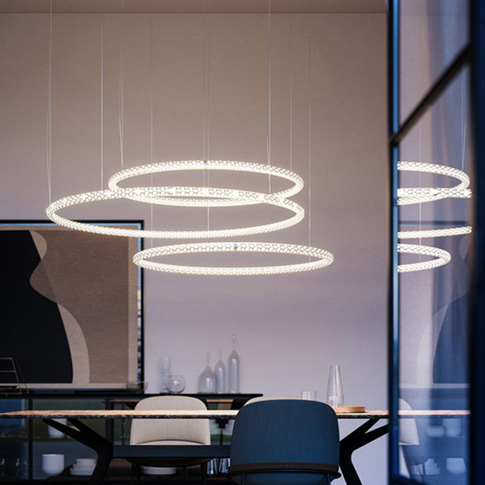 Rotaliana Squiggle H1 LED hanging lamp white Ø69cm, for Living / Dining Room, aluminium, 40 W, energy efficiency: A+