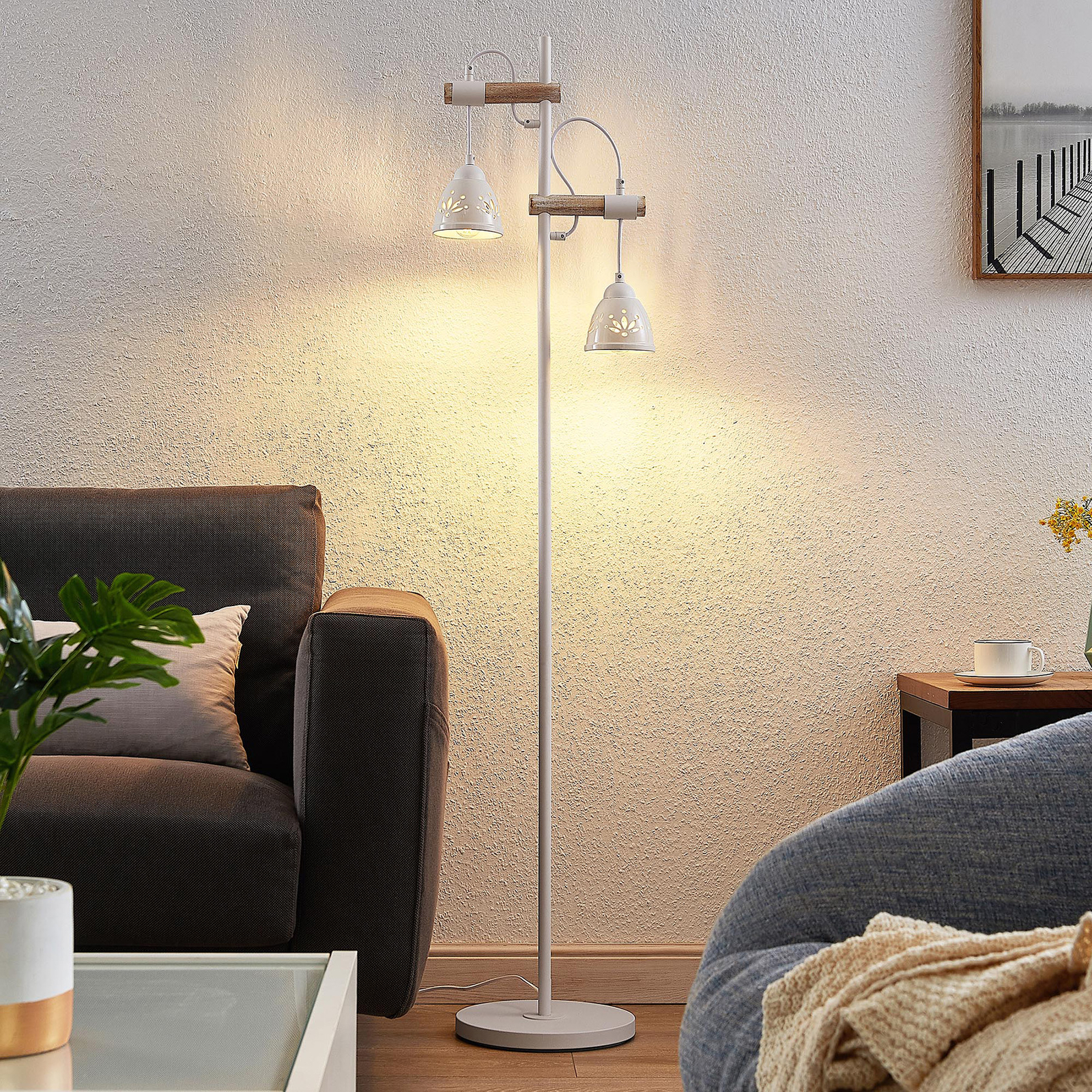Lindby Pimana lampa stojąca dwa ceramiczne klosze
