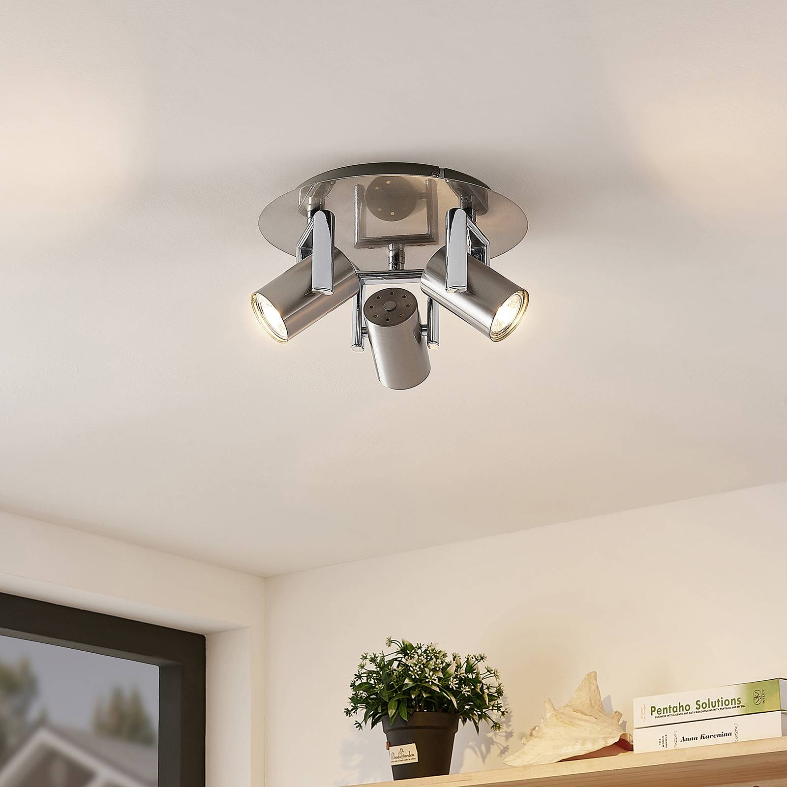 Lindby Reina lampa sufitowa nikiel 3-pkt., okrągły