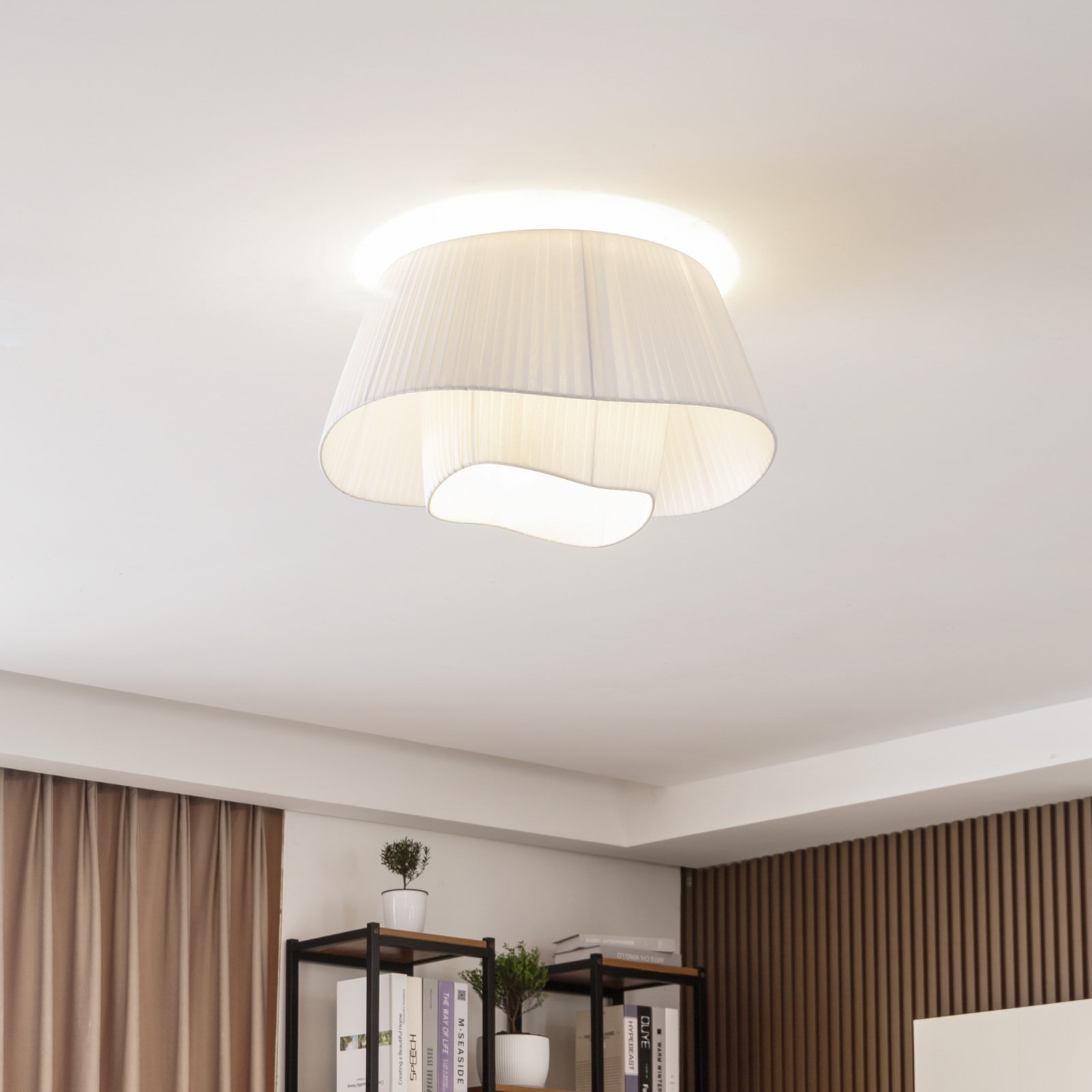 Lindby ceiling light Eryndor, white, textile, Ø 47 cm, E27