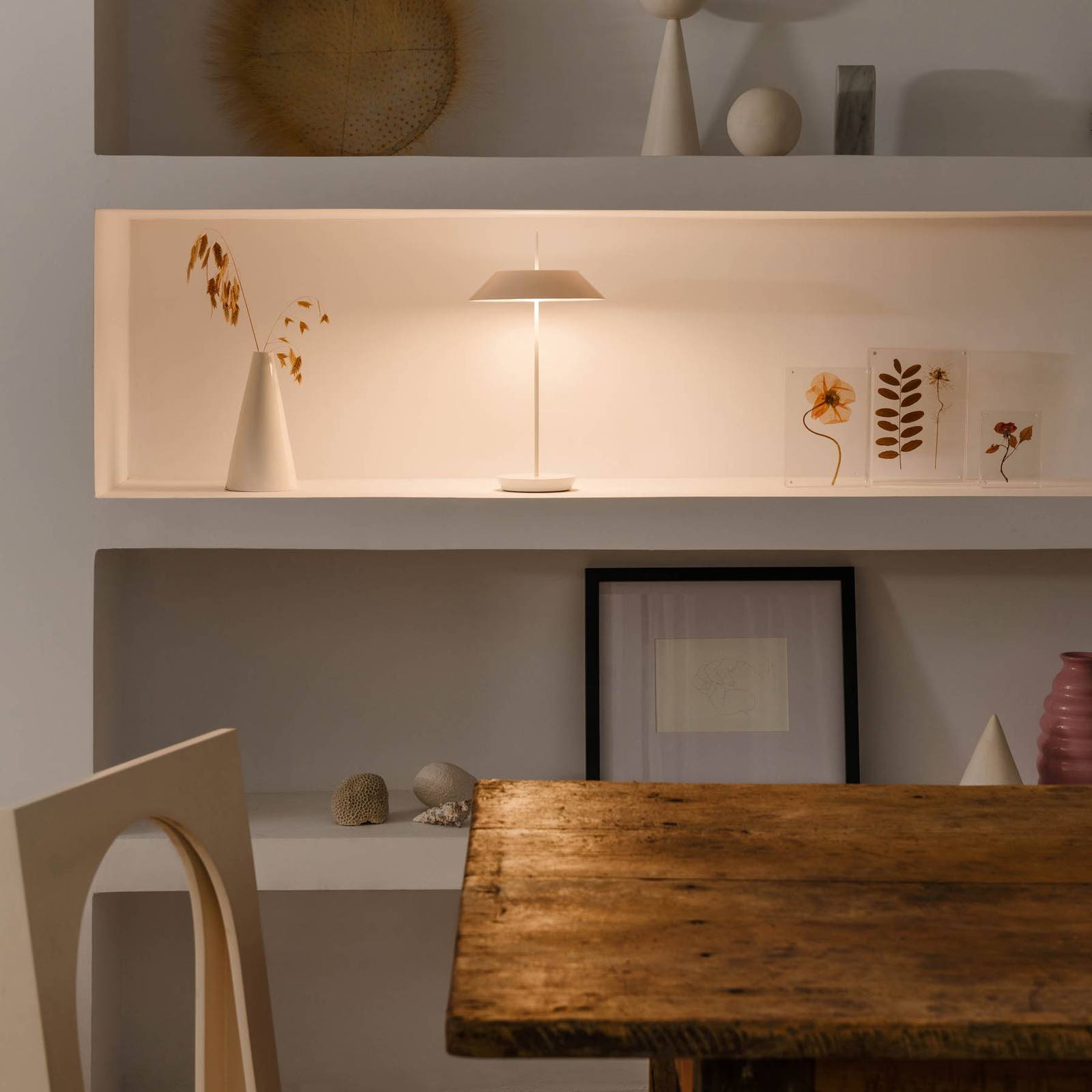 Vibia Mayfair Mini stołowa LED, akumulator, biała