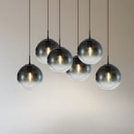 Lucande Hängeleuchte Veloura, 6-flammig, 100 cm, Glas, Holz