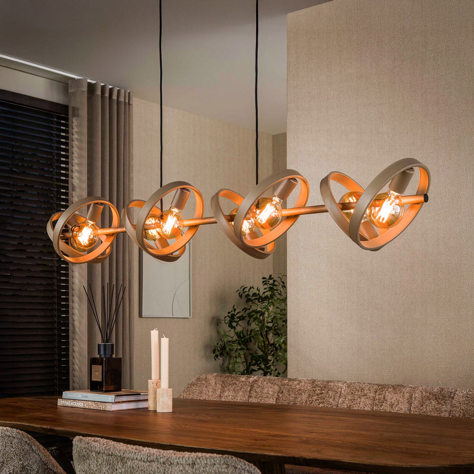 Pendelleuchte Hover, beige, Metall, 8-flammig, E27, 160 cm