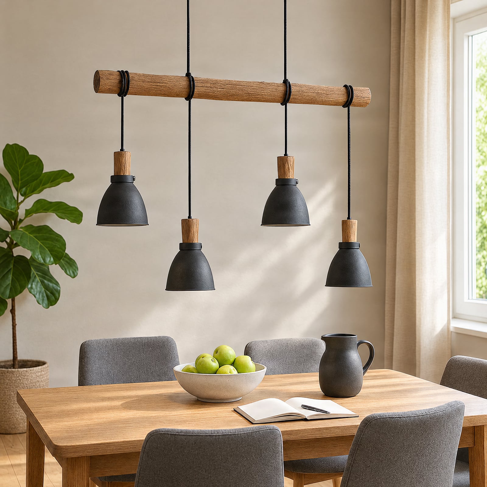 Trebale 4 Hanglamp Black/Wood - Lindby Trebale 4 Hanglamp Black/Wood - Lindby
