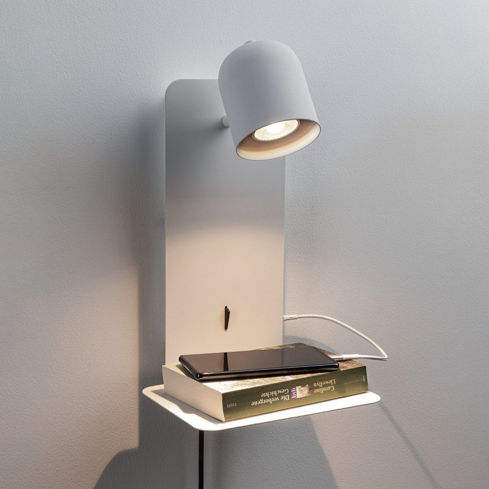 Paulmann Malena USB wall spotlight, shelf, white