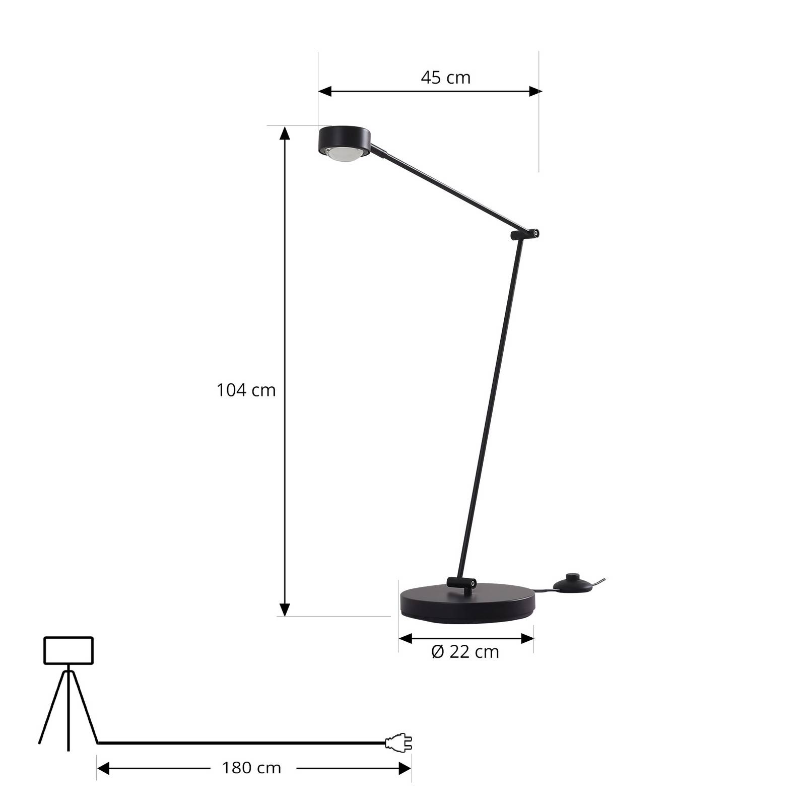 Lampa stojąca Lindby Jyla, 88 cm, matowa czerń, GX53, elastyczna