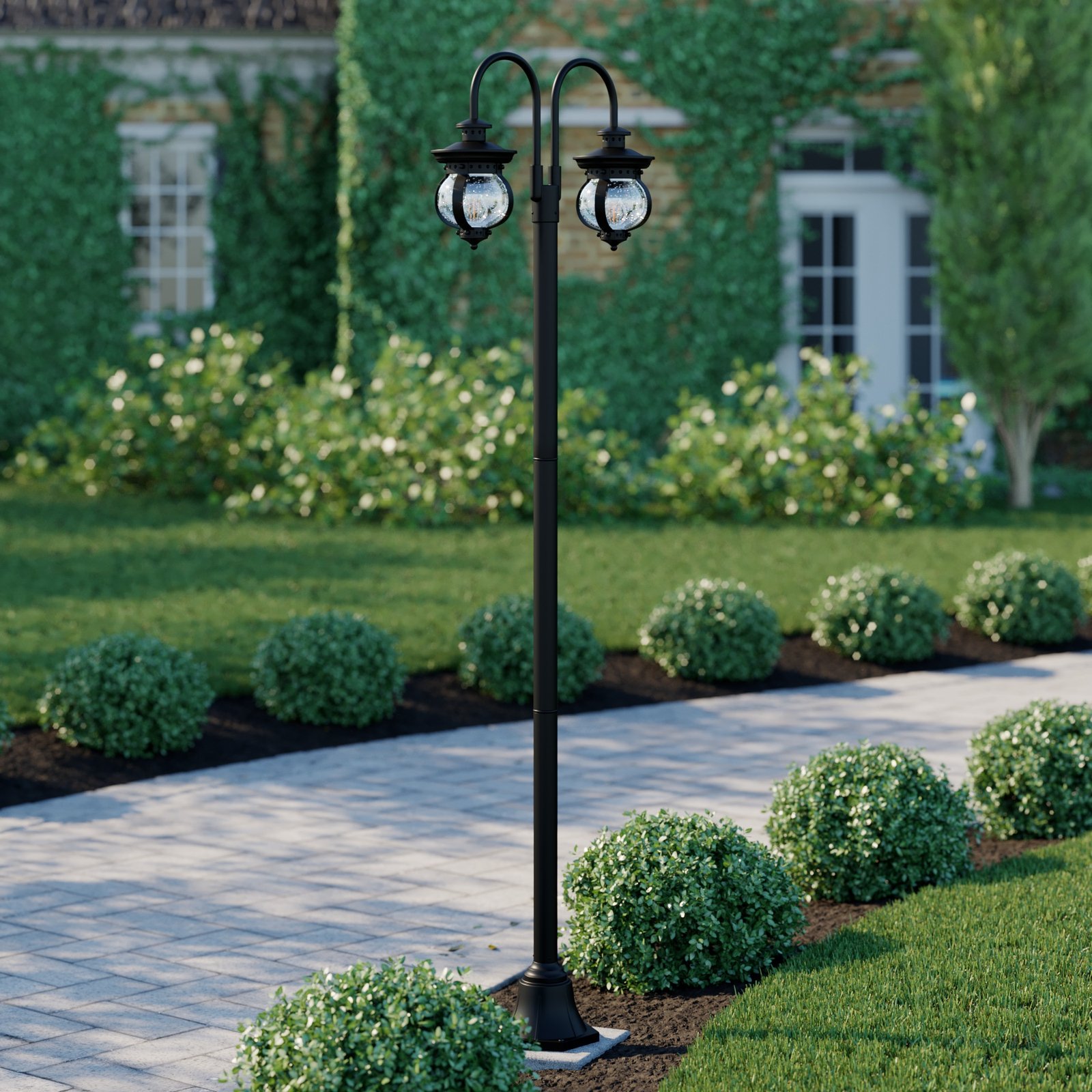 front yard lamp post landscaping