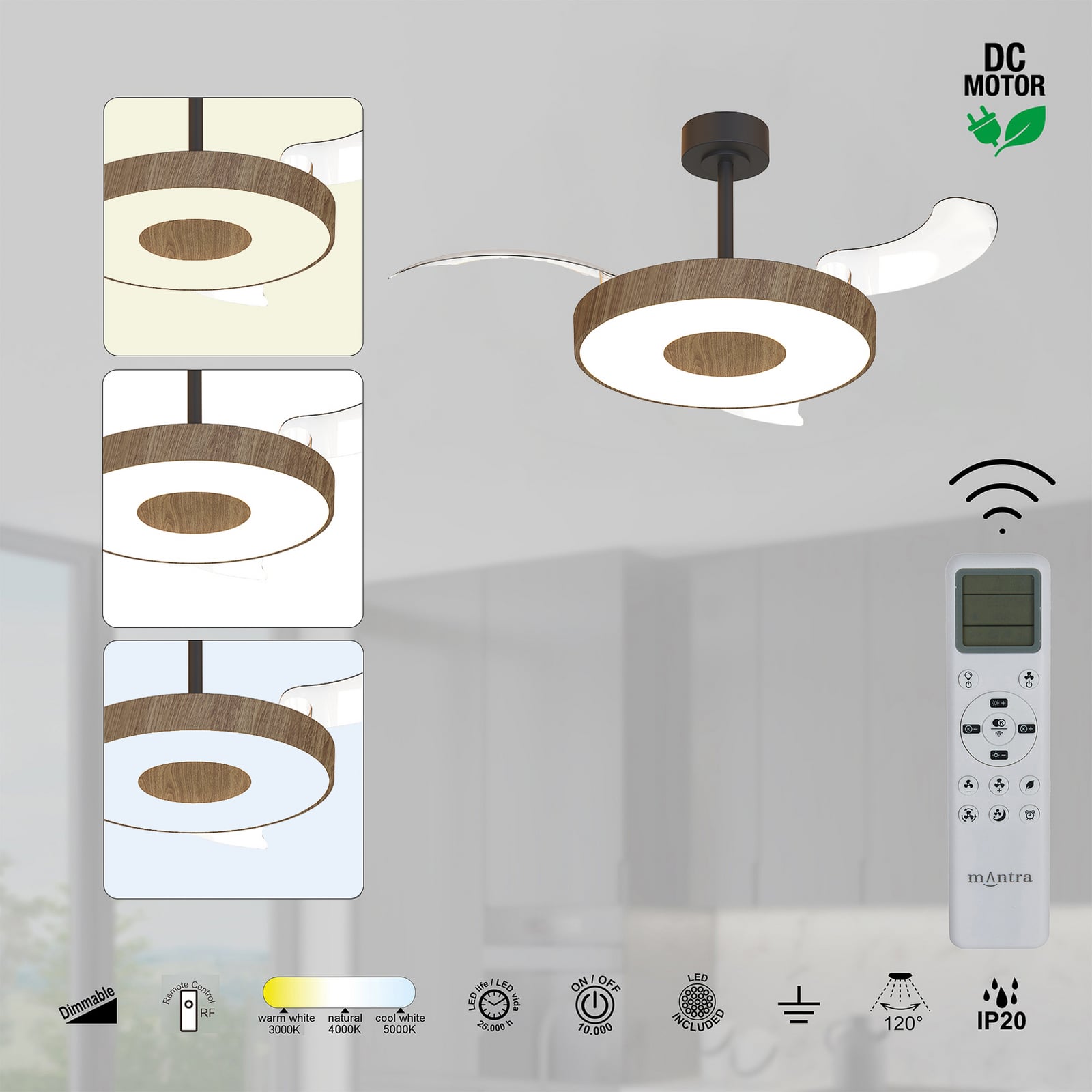 Smart LED plafondventilator Coin hout/zwart, stil - Mantra Smart LED plafondventilator Coin hout/zwart, stil - Mantra