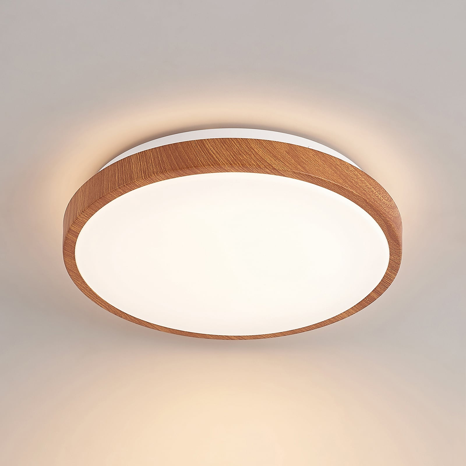 Mynte LED-Deckenleuchte, Ø30cm, Holzoptik, Kunststoff - Lindby