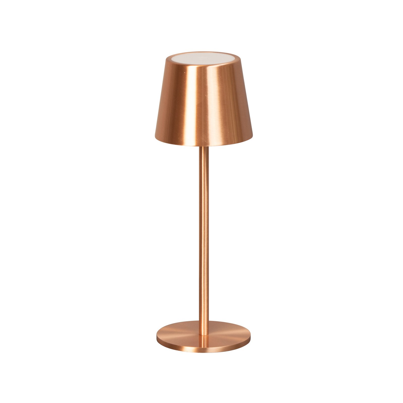 LED-Akku-Tischlampe Roxi, kupferfarben, Metall, IP54, Dimmer