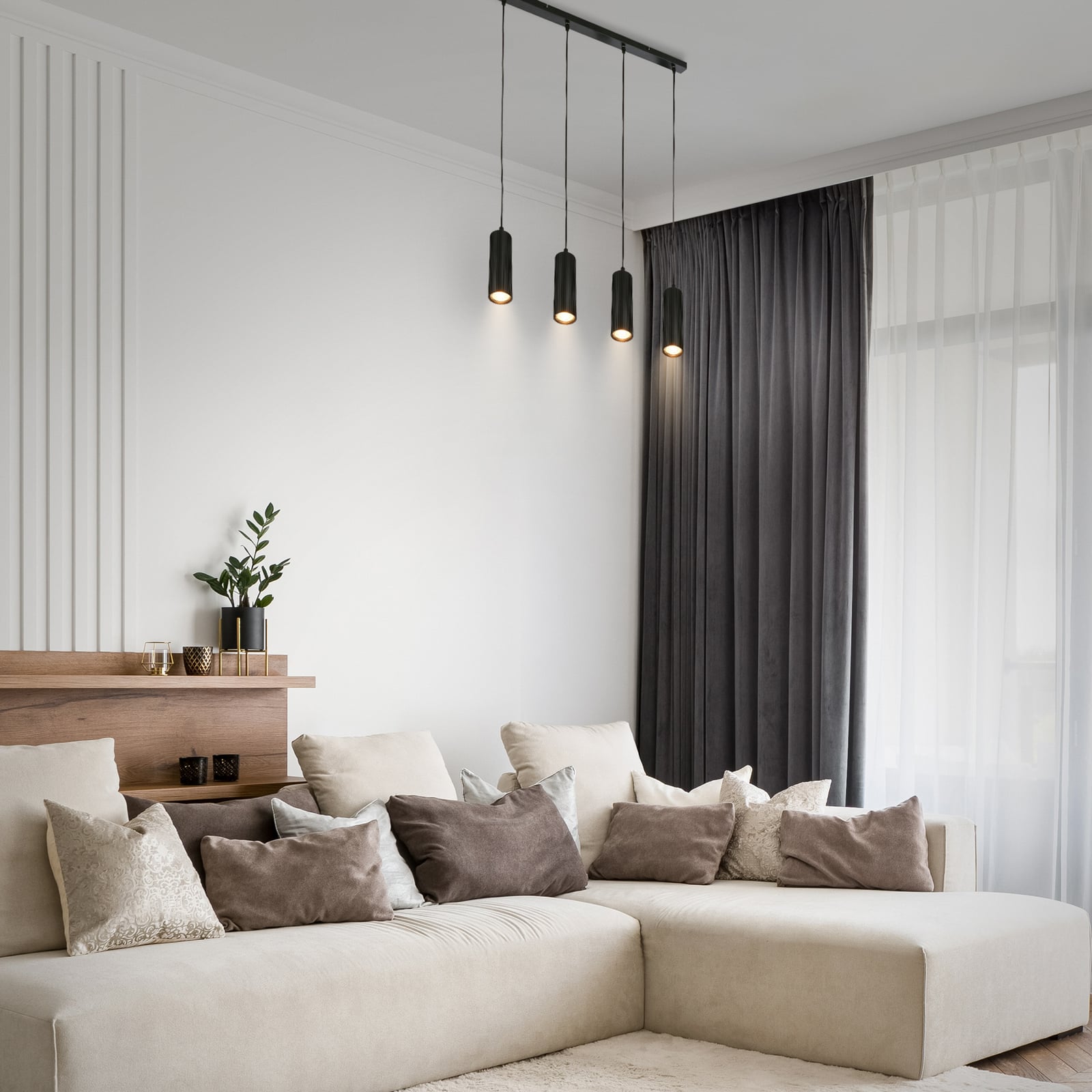 Suspension Ida, noire, à 4 lampes, longueur 76 cm, GU10 Suspension Ida, noire, à 4 lampes, longueur 76 cm, GU10