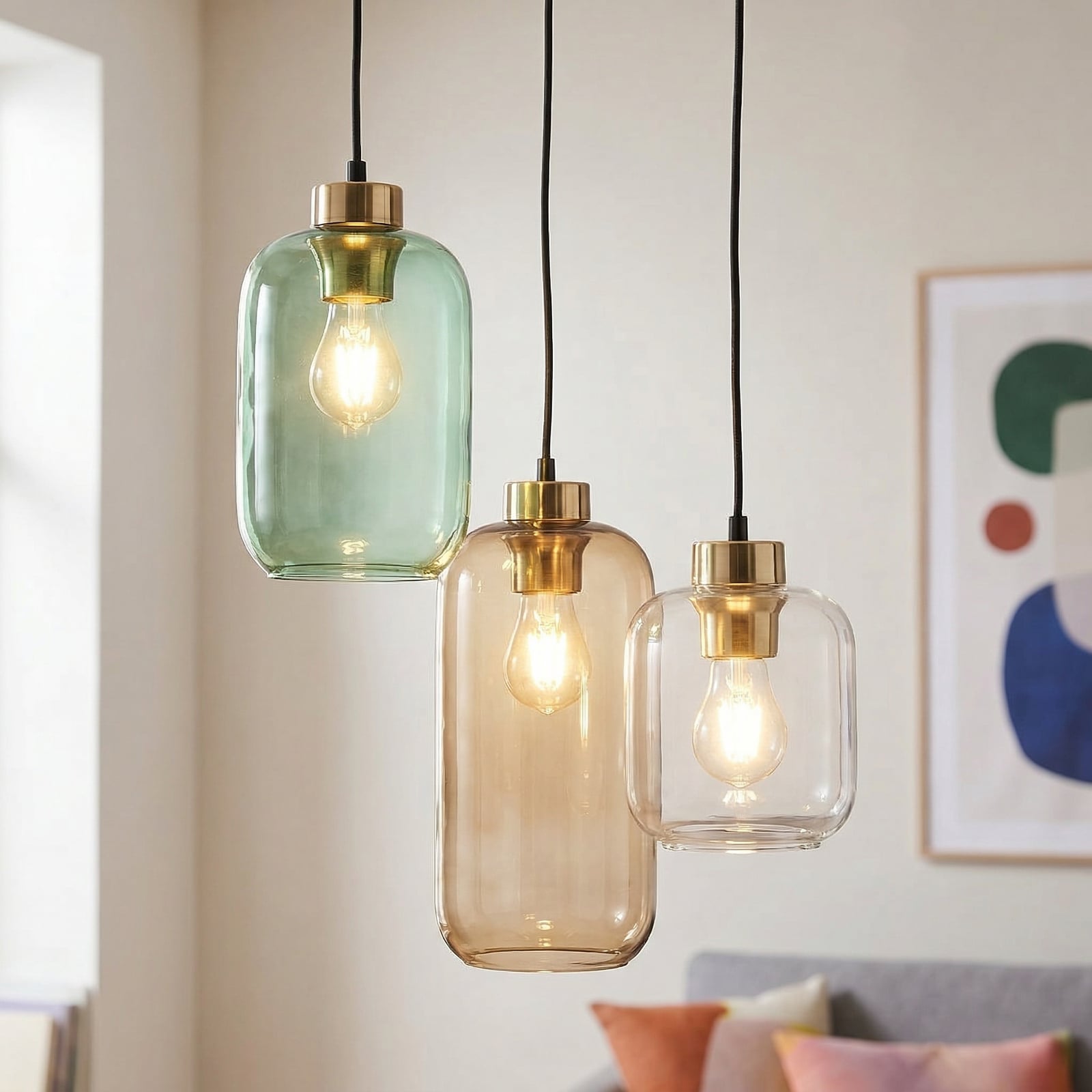Hängeleuchte Marco Green, 3-flg. klar/grün/braun