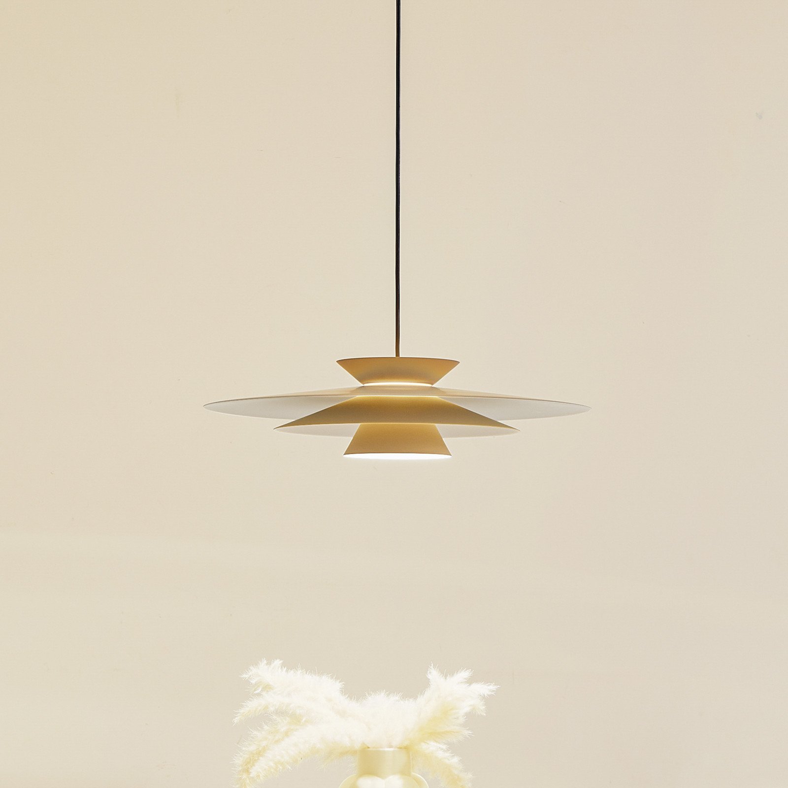 Lucande Lampă suspendată LED Livie bej aluminiu Ø 50 cm - Camera de zi / sufragerie - modern - bej alb mat