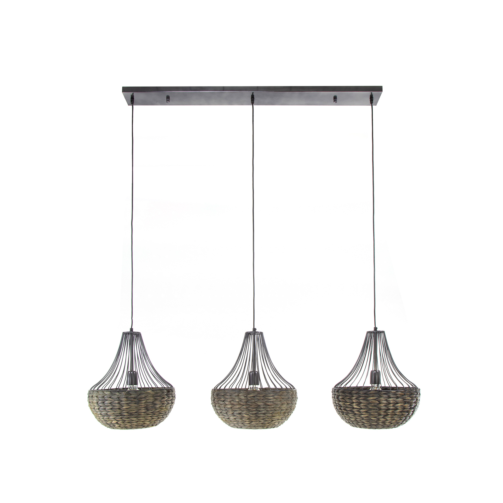 Irmara hanglamp, 3-lamps, waterhyacint, zwart/bruin