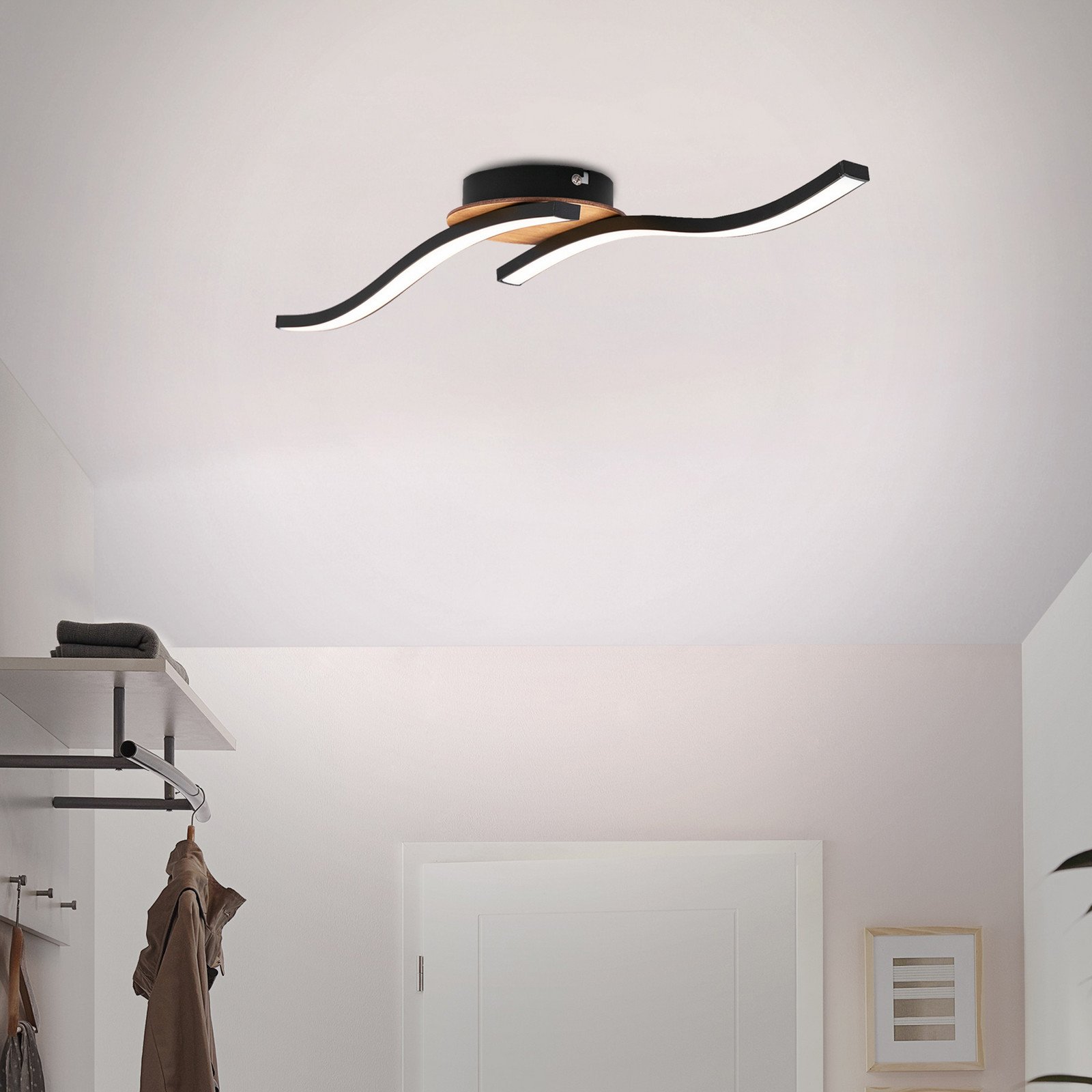 Briloner Plafonieră LED Go 2becuri negru/decor lemn ondulat - Camera de zi / sufragerie - modern - negru lemn deschis la culoare - Metal