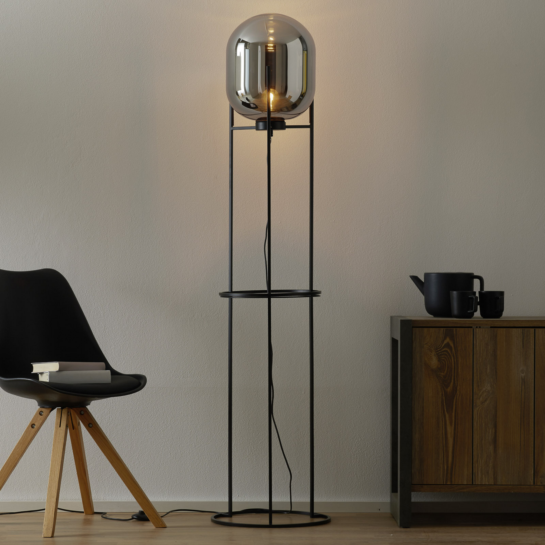 Fischer & Honsel Regi floor lamp height 170 cm, for Living / Dining Room, metal, glass, E27, 60 W, energy efficiency: A++, H: 170 cm