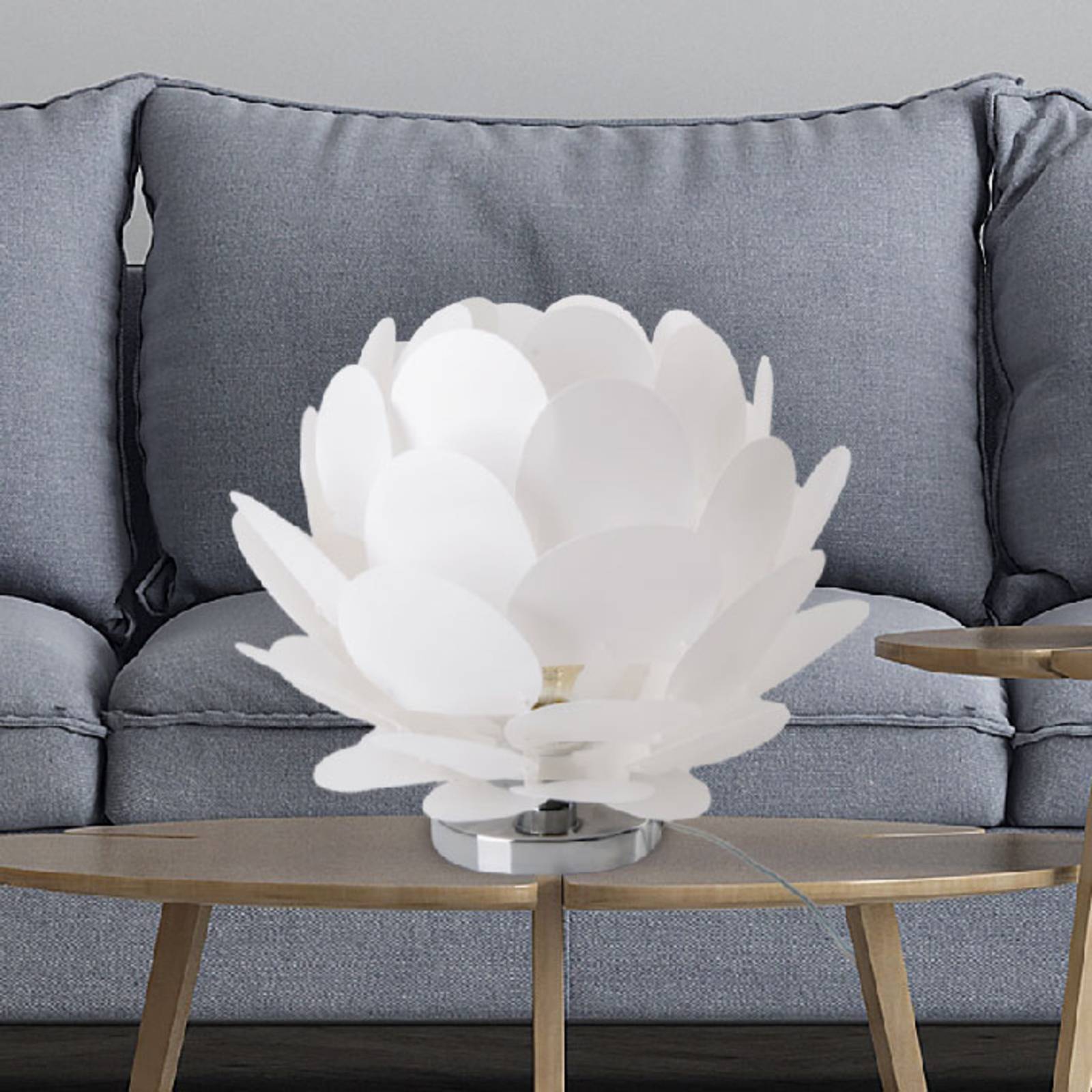 Tischleuchte Fora in Blütenform, weiß