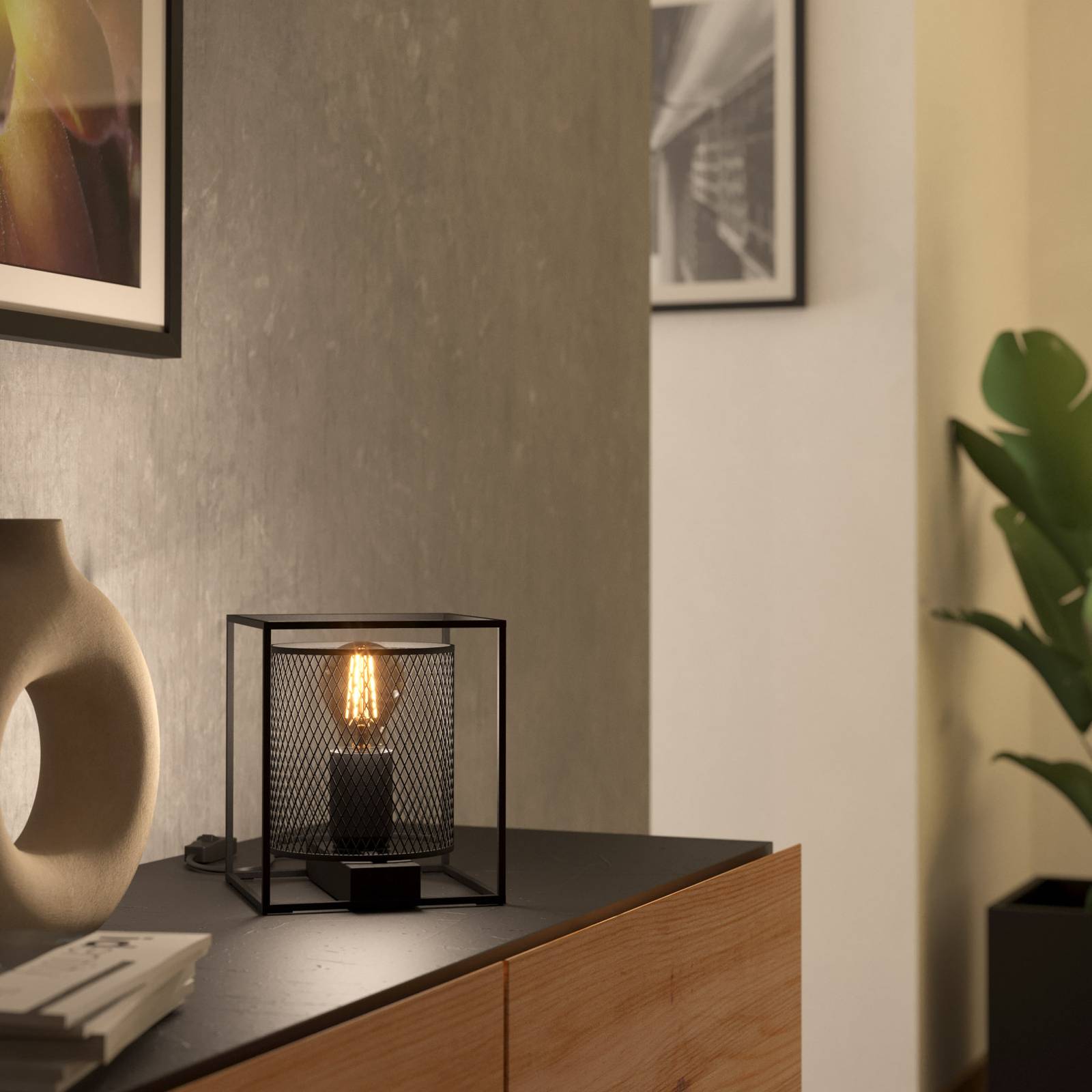 EGLO Stolní lampa Catterick, černá, 1 klecové stínidlo