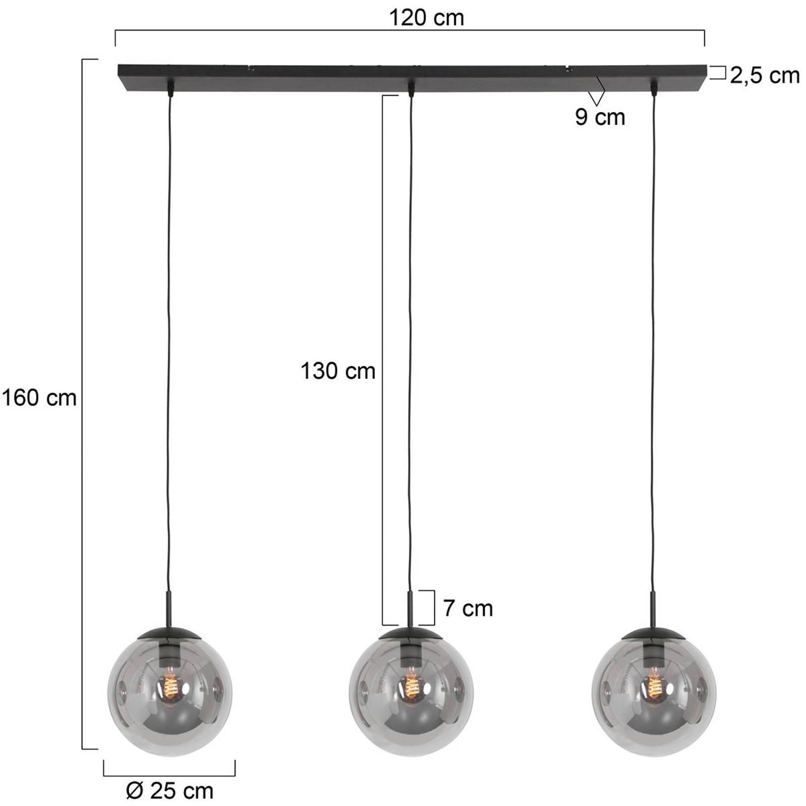 Bollique hengelampe 3 lyskilder lang svart glass