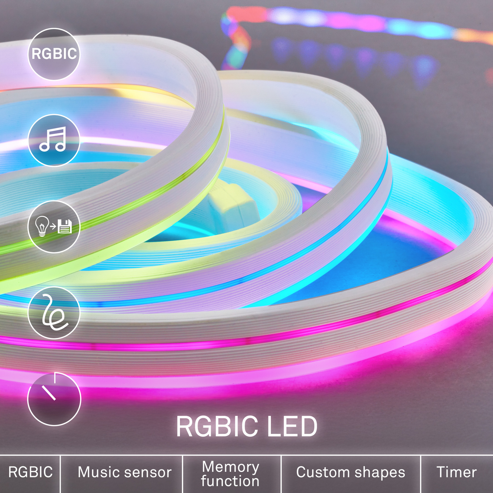 LED-painduv riba RGBIC Neon, valge, 5 meetrit, USB, muusikasensor LED-painduv riba RGBIC Neon, valge, 5 meetrit, USB, muusikasensor