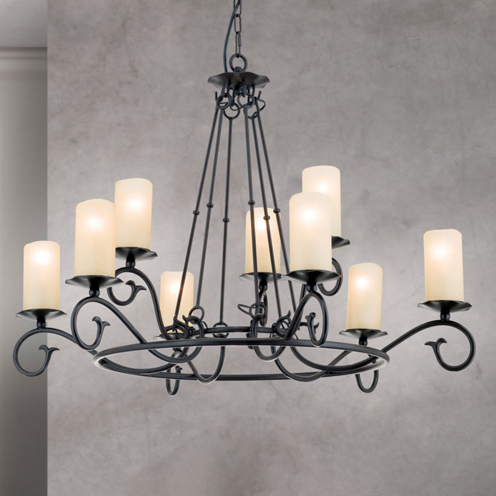 ORION Candelabru Bente 9 becuri - Camera de zi / sufragerie - Casă de țară / Rustic - negru alb crem - Metal