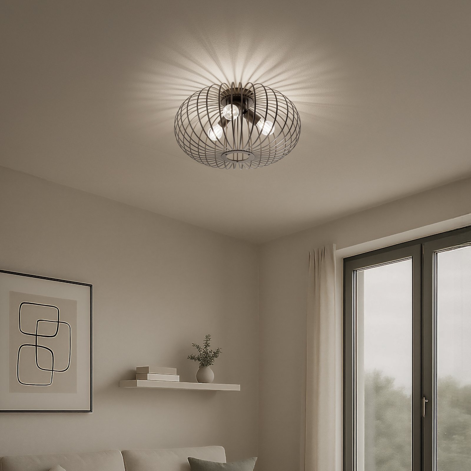 Plafonnier Globe, café, Ø 51 cm, métal, à 3 lampes, E27