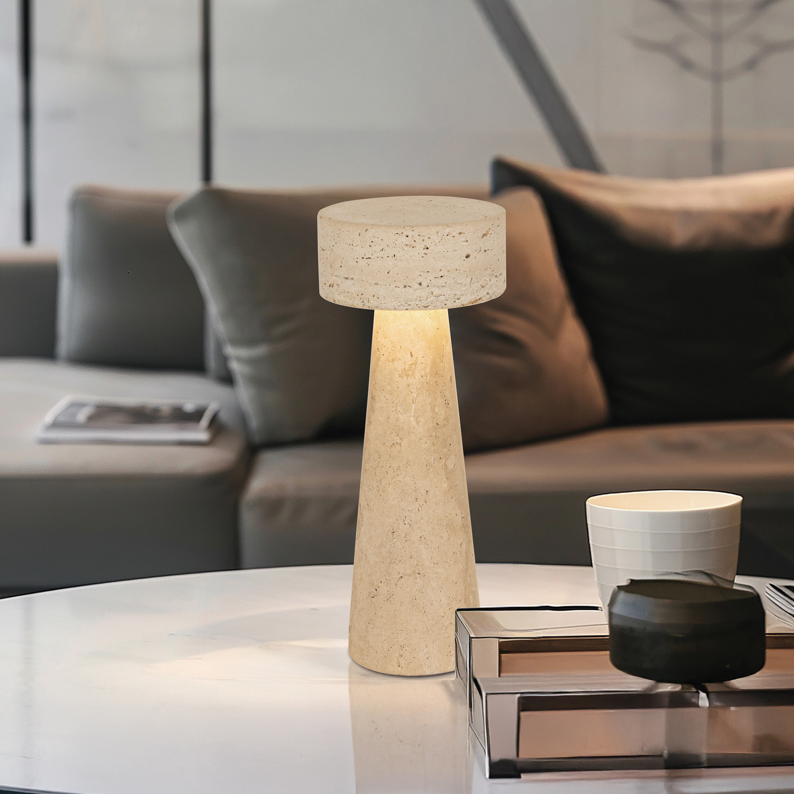 Viokef Lampa de masă cu LED Serenity bej înălțime 31 cm piatră - Camera de zi / sufragerie