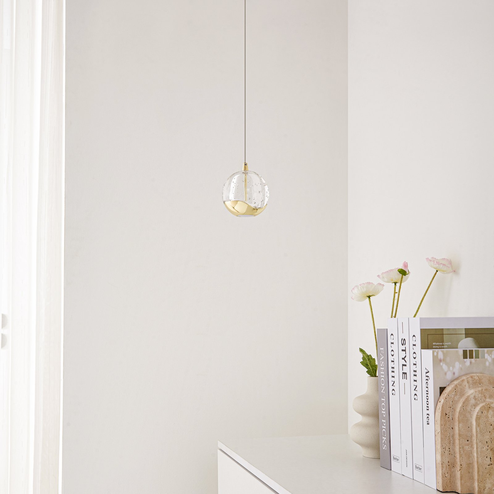 Lucande LED hanglamp Hayley, Ø 9 cm, goudkleurig, glas