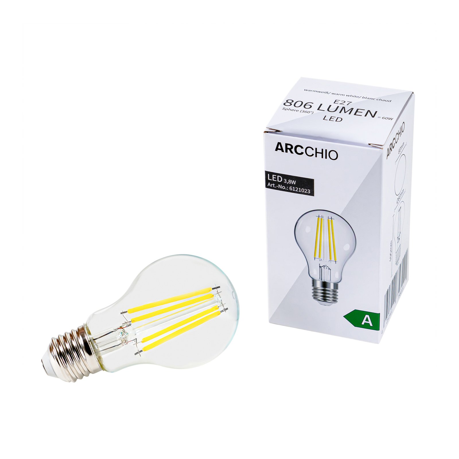 LED filament lamp E27 3,8W 830 806 Lumen 10/set