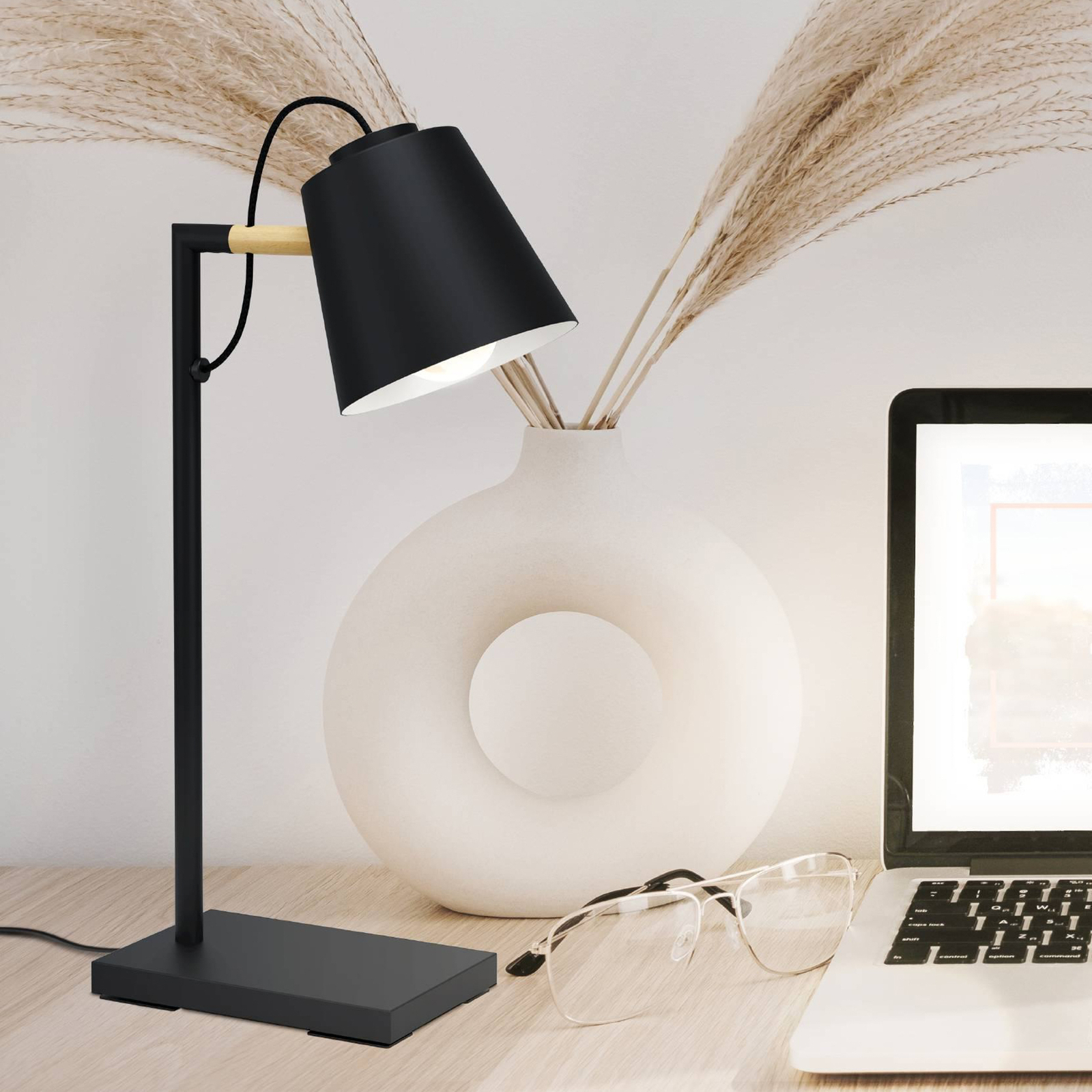 Lacey table lamp, height 48.5 cm, black, steel