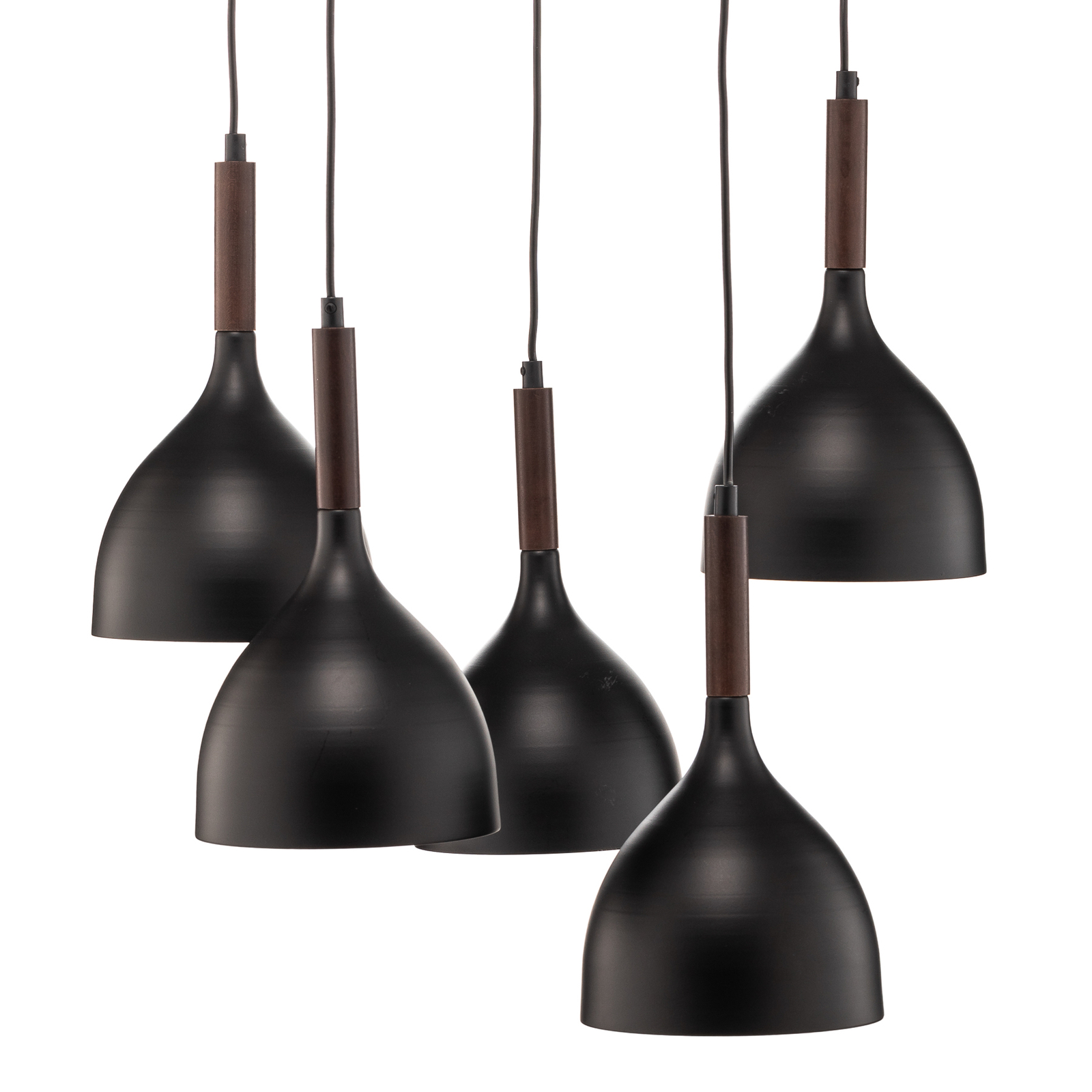 Hanglamp Noak 5-lamps rond zwart/hout natuur