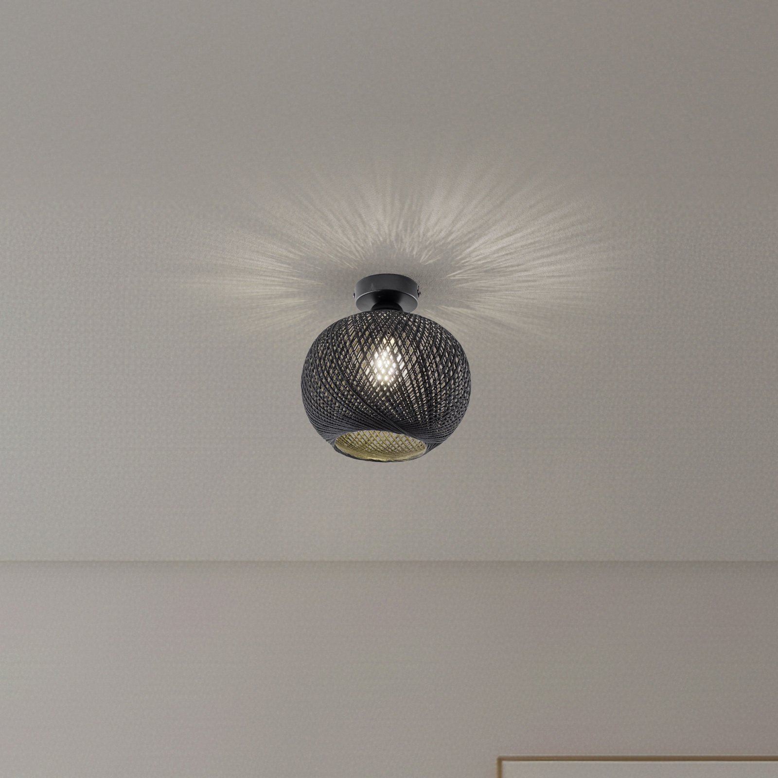 Taklampa Yumak, svart, Ø 26 cm, rep, 1 lampa