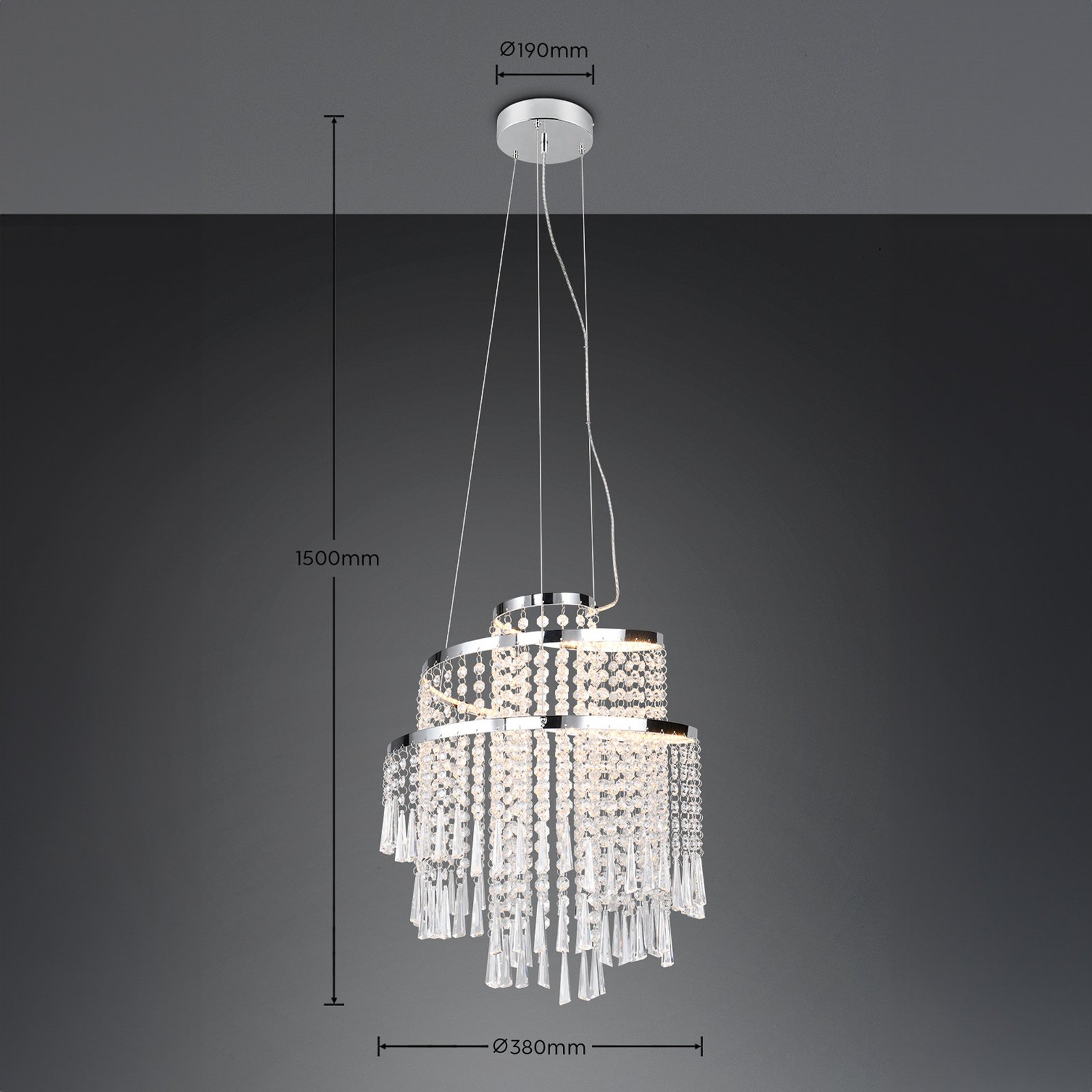 Pomp LED viseča svetilka, Ø 38 cm, krom, akril/kovina, CCT