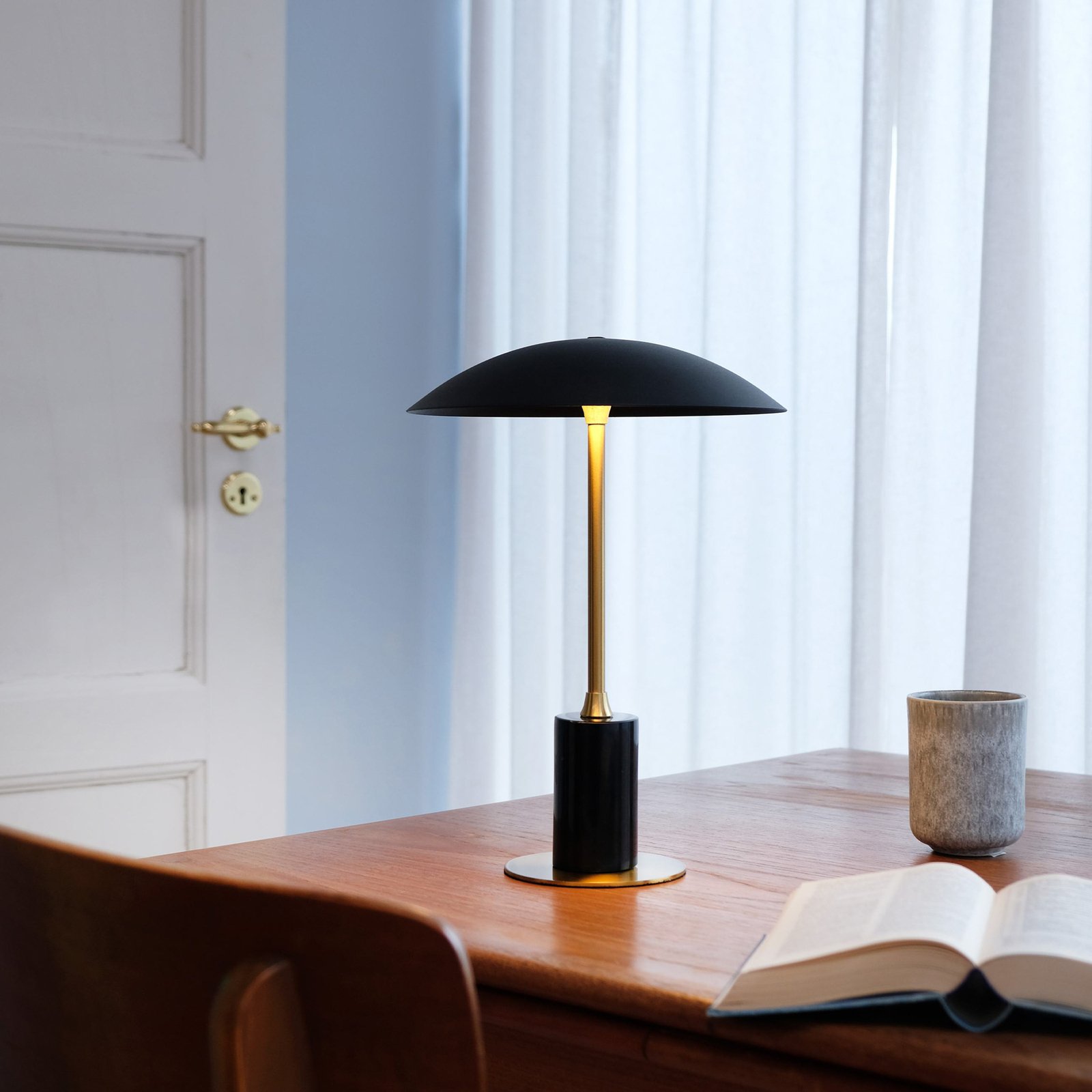 Dyberg Larsen Moon LED table lamp, black, height 33 cm