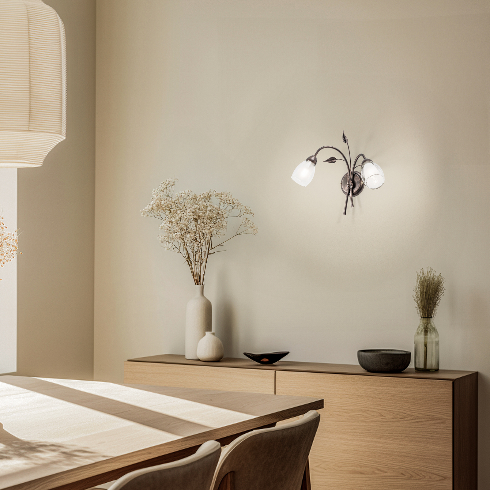 Vegglampe Liliana, 2 lyskilder, svart, rødgull, metall