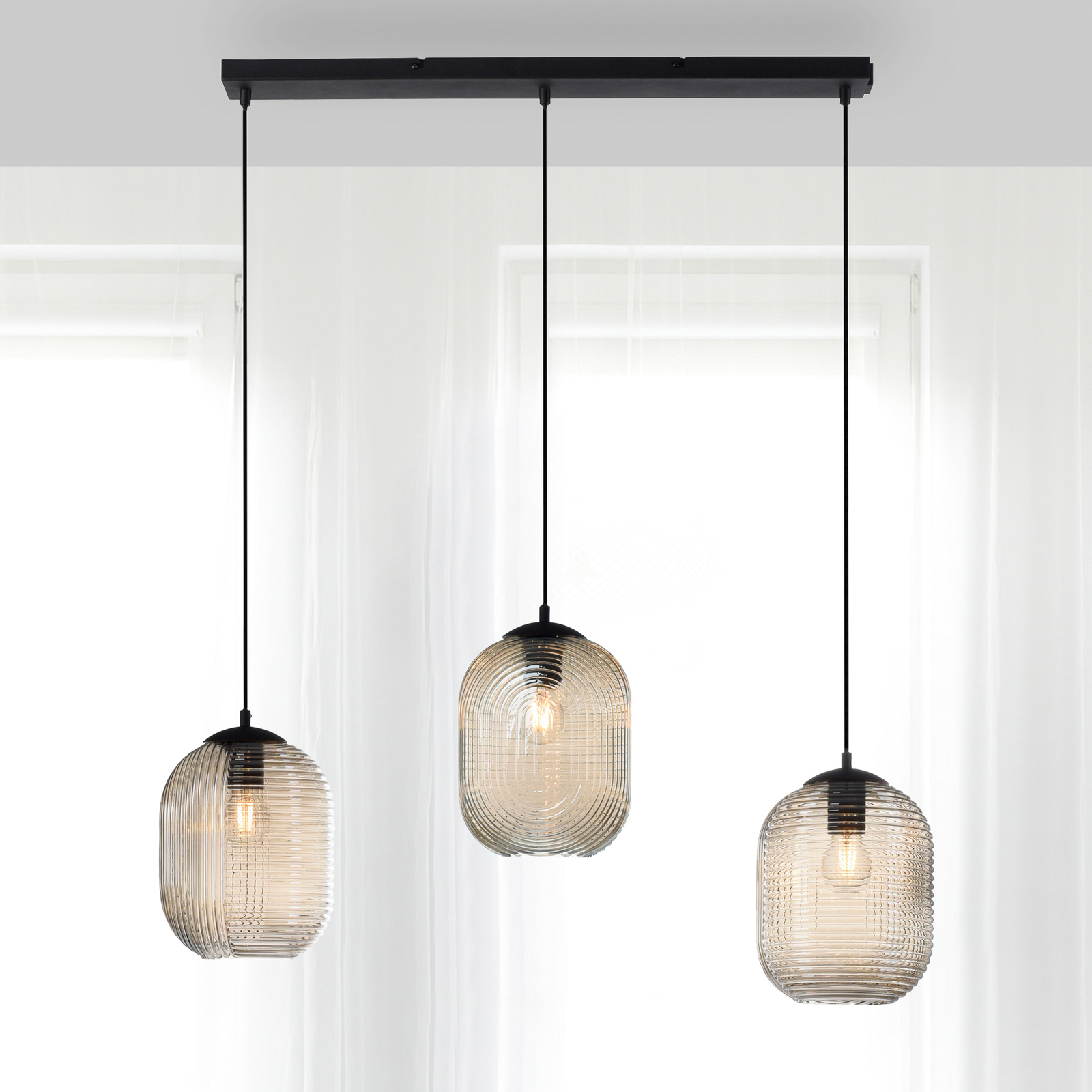 Paul Neuhaus Hängeleuchte Shitake, Glas, 86 cm lang, E27