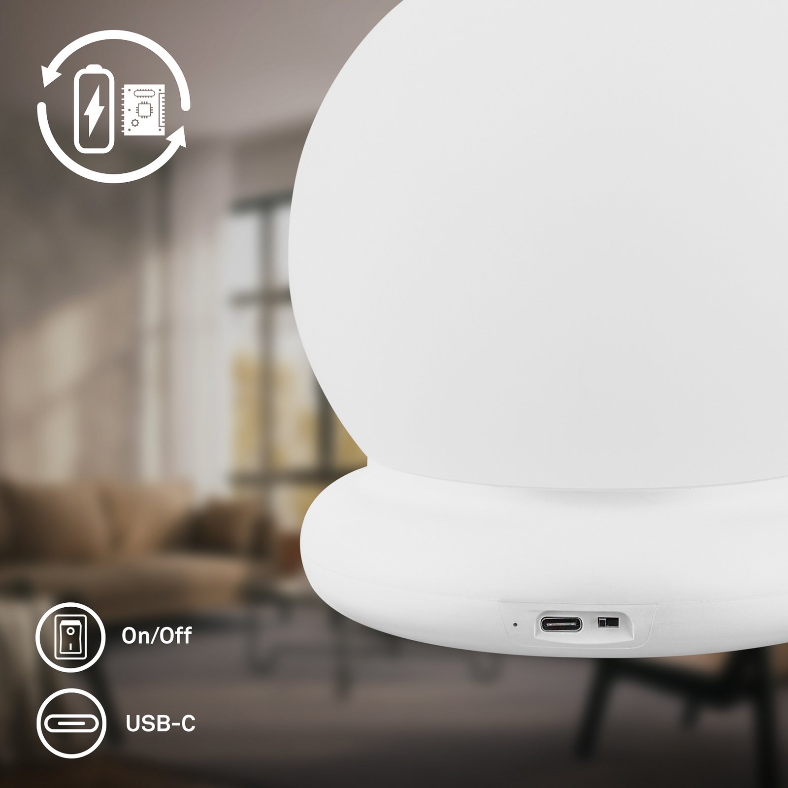 LED акумулаторна настолна лампа LUSTRO, бяла, Ø 15 cm, RGBW, touchdim