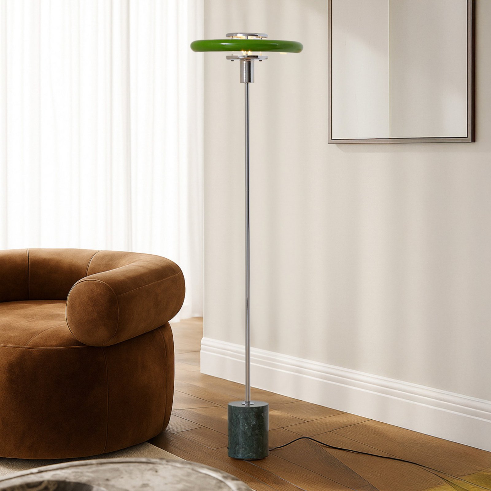 Lindby stojaca lampa Branford, retro, zelená, kov/mramor