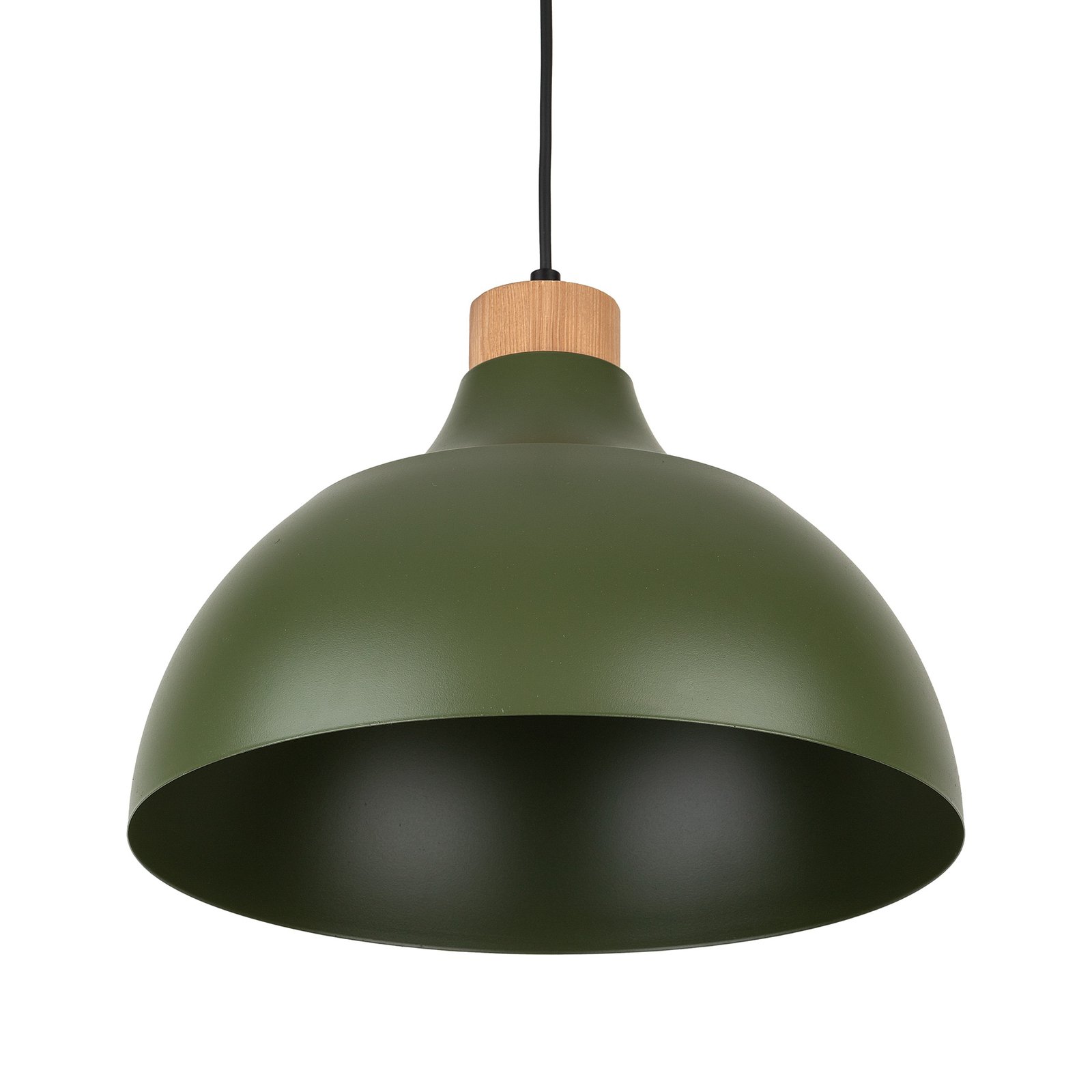 Envostar lámpara colgante Kaitt, detalle madera, Ø 34 cm, verde