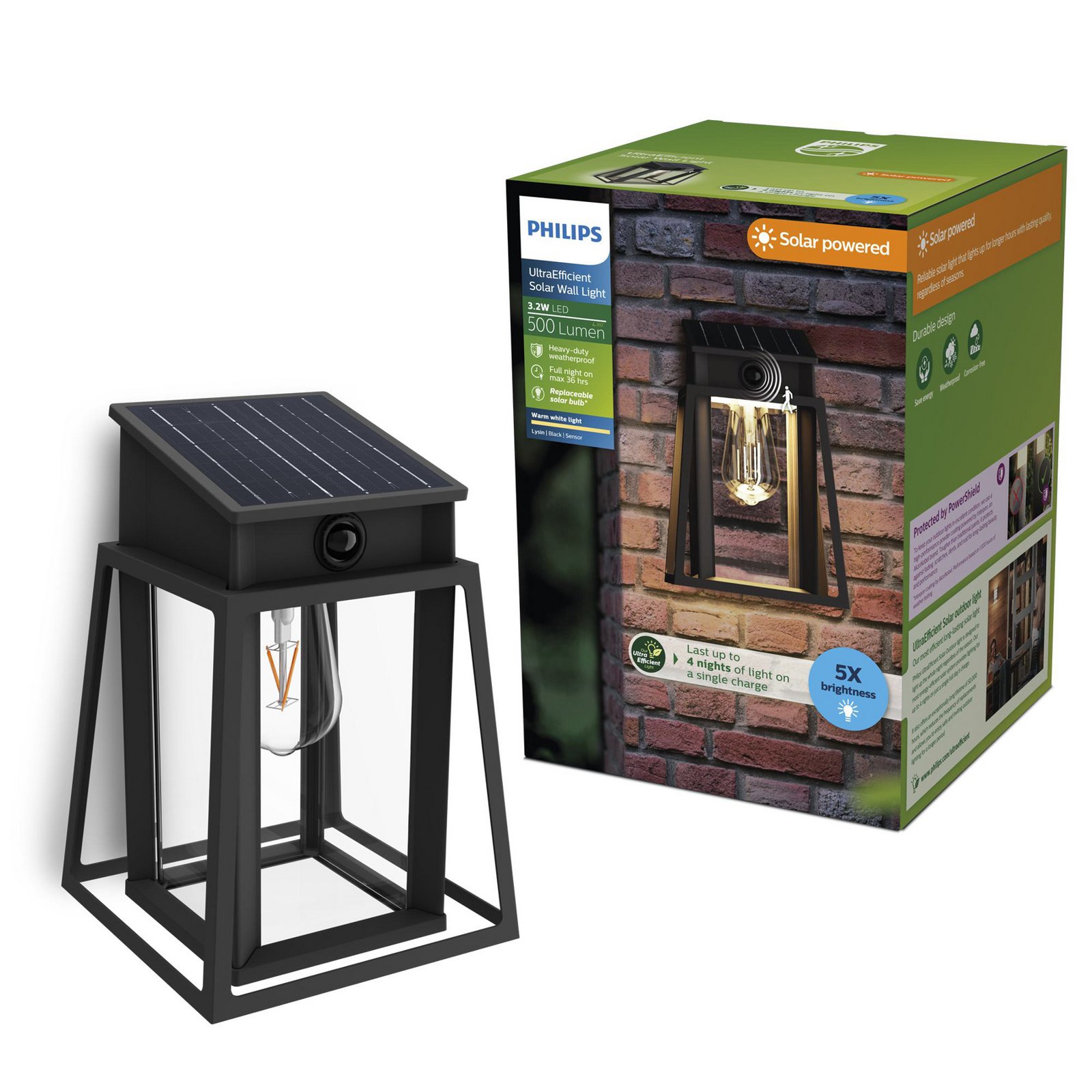 Philips LED solárne vonkajšie nástenné svietidlo Lysin UE, senzor, IP44