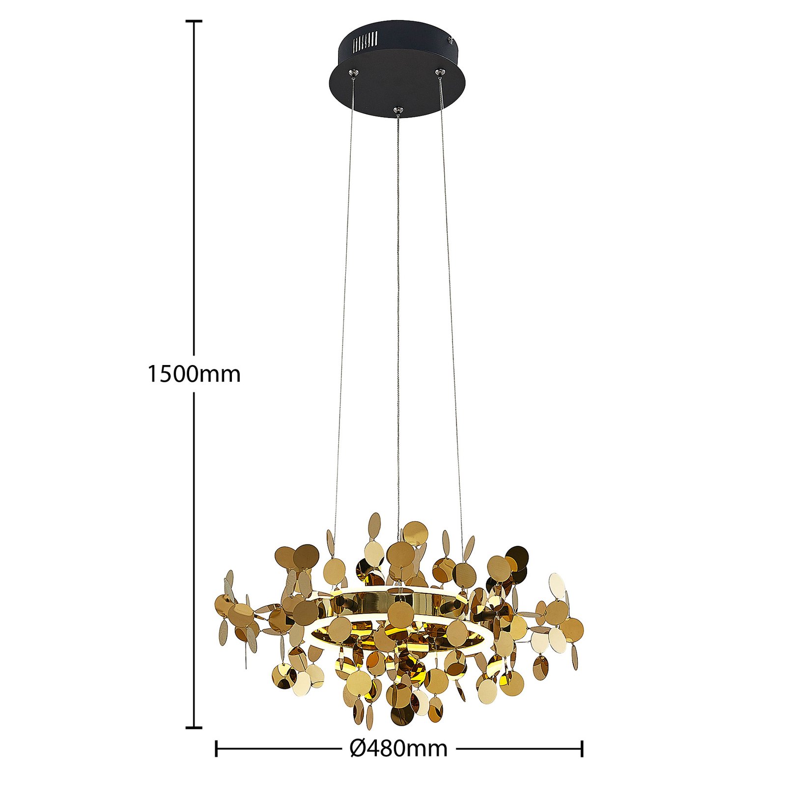 Lucande Glimmo suspension LED, noire, laiton