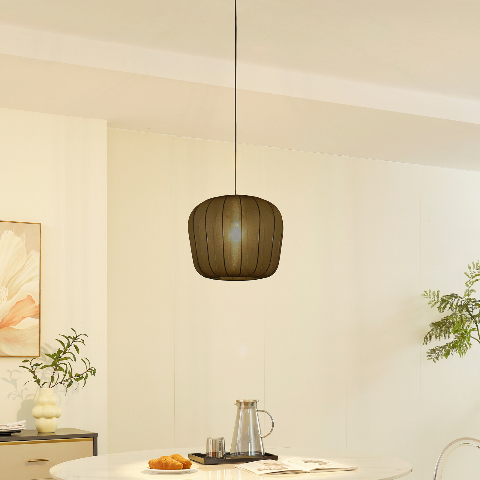 Lindby hanglamp Helin, zwart, Ø 35 cm, stof