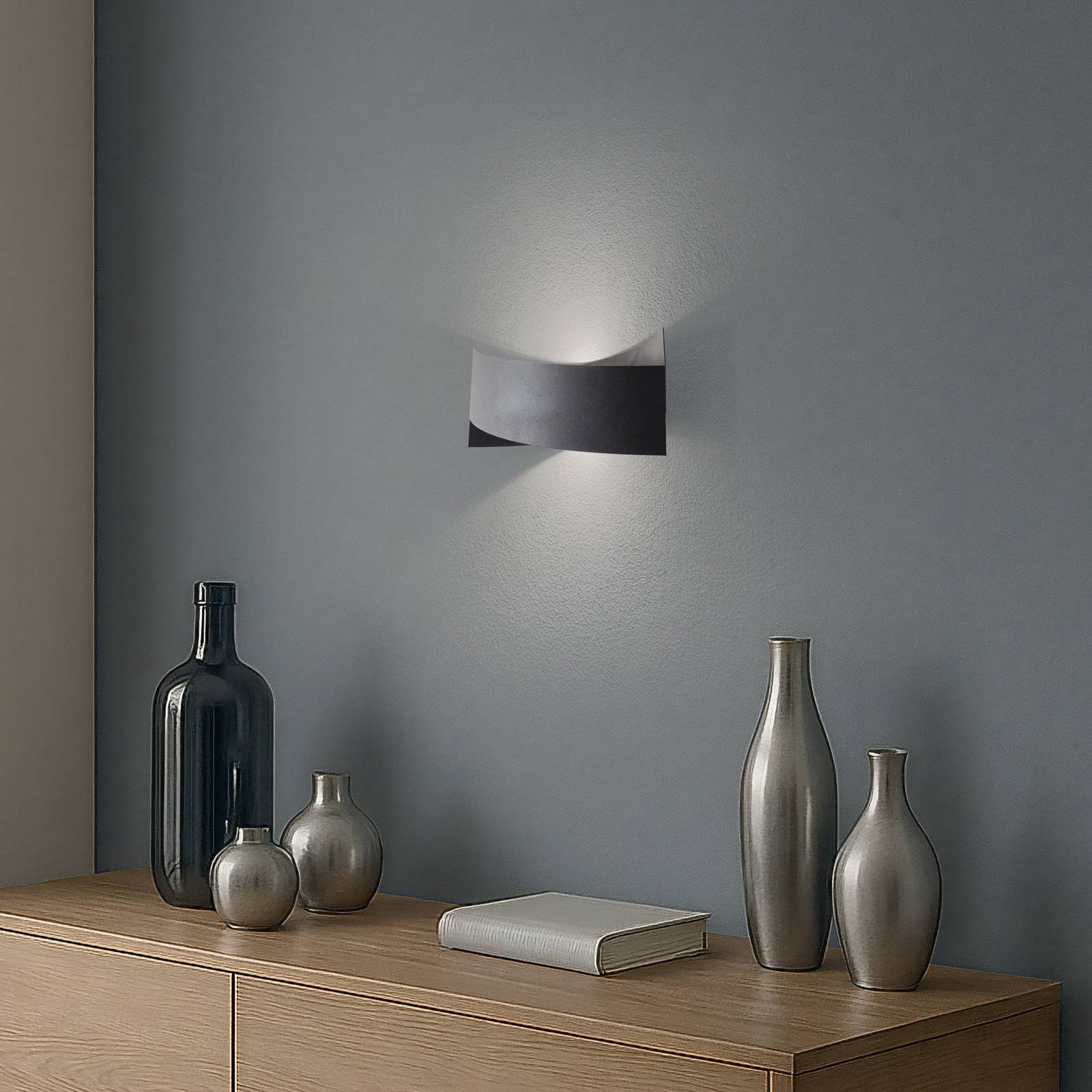 Wandleuchte Tadhg, schwarz, Metall, 35 cm breit, G9 günstig online kaufen