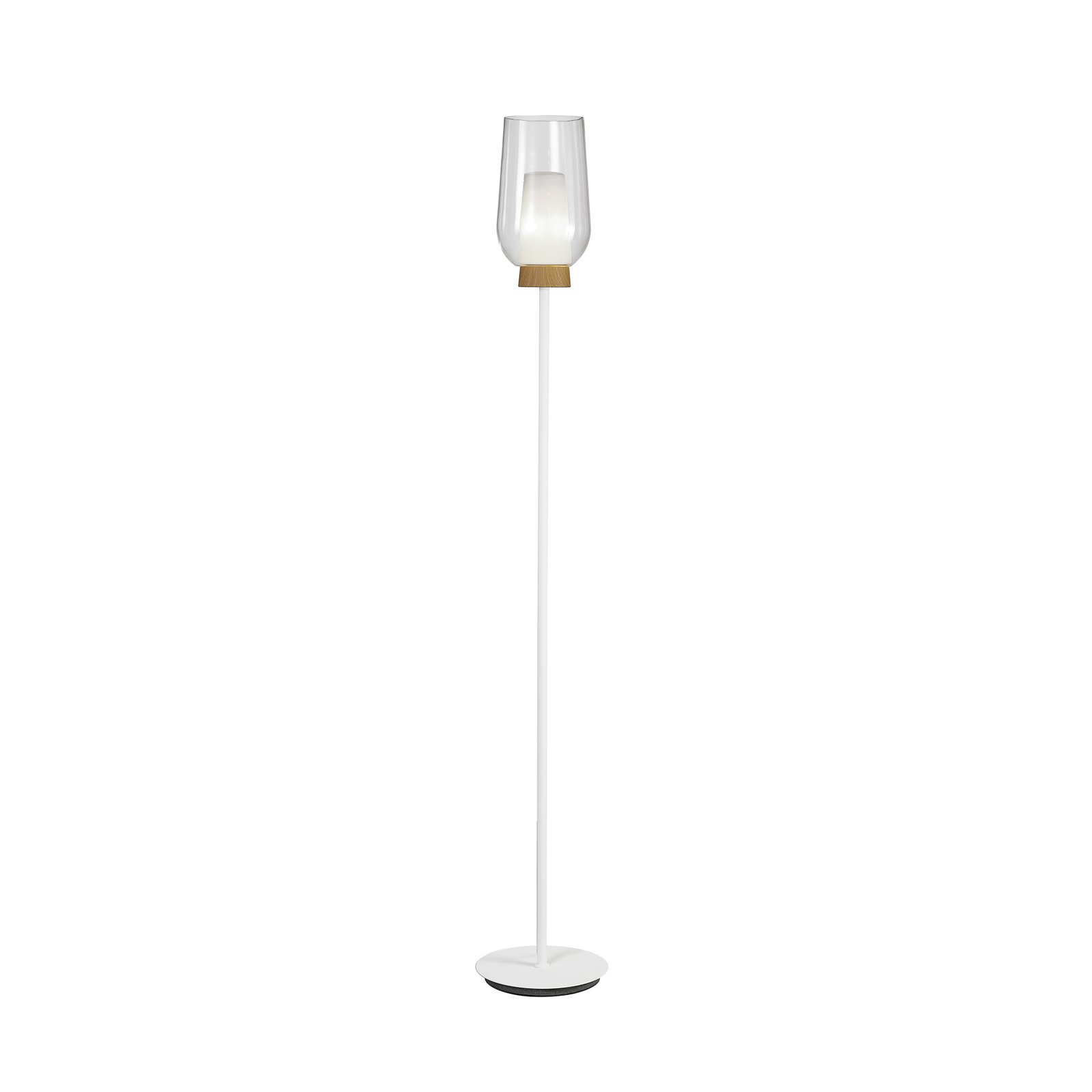 Lámpara de pie Nora, blanco-transparente, metal, cristal