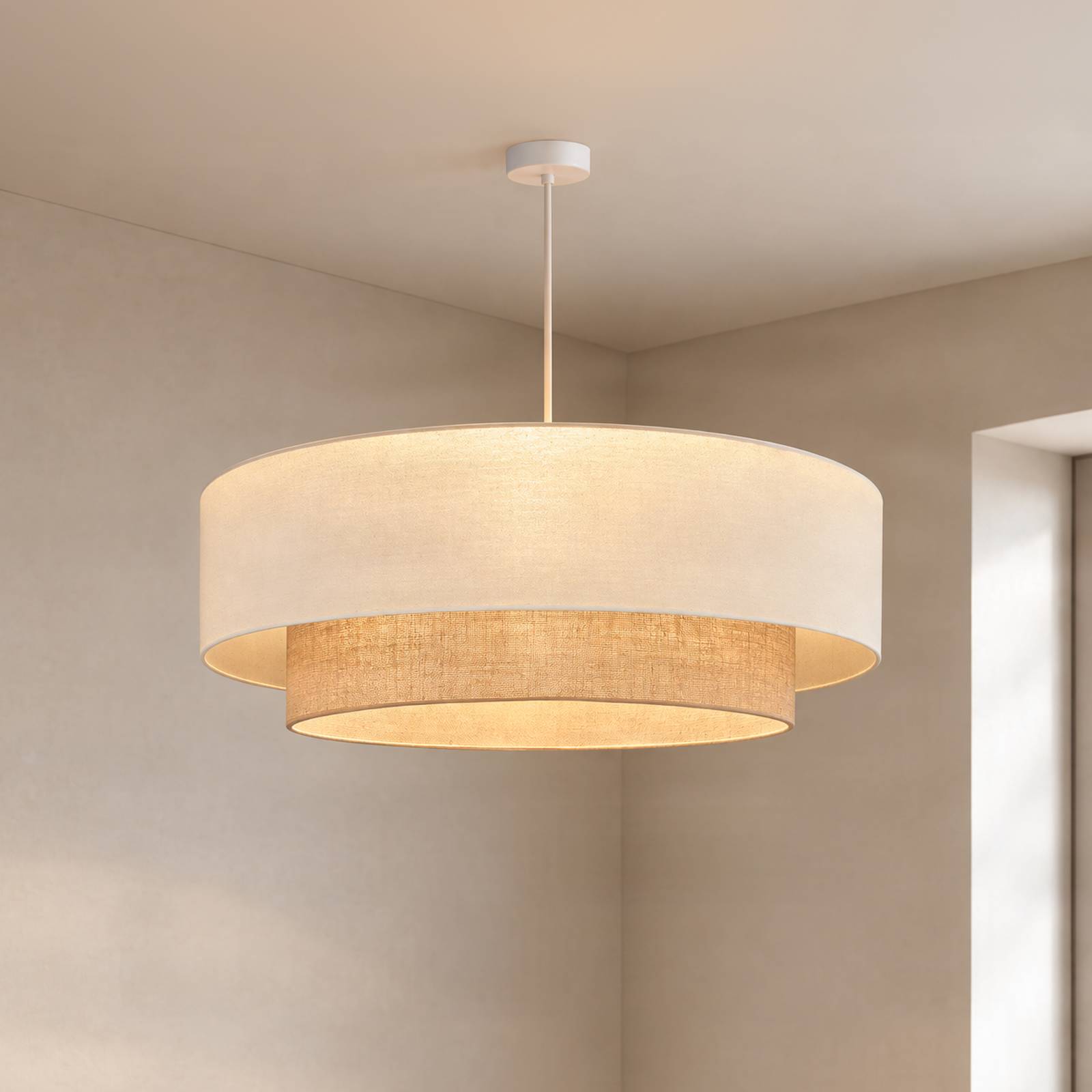 Boho-pendellampe, beige/jute, Ø 80 cm, tekstil, E27