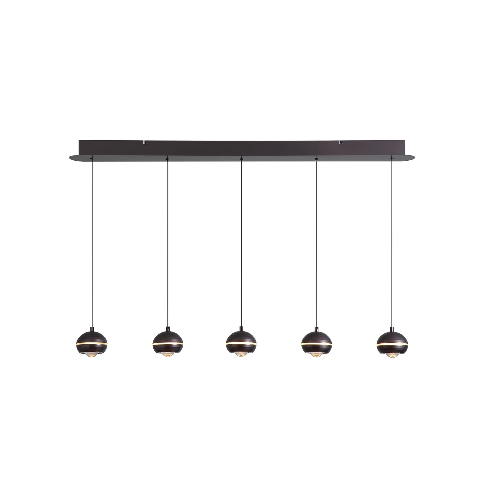 LED závěsné světlo Meteor, 5 žárovek, dlouhé, CCT, černý nikl, kov