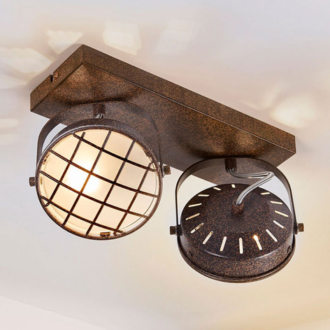 Rustbrun LED-taklampe Tamin, to lys