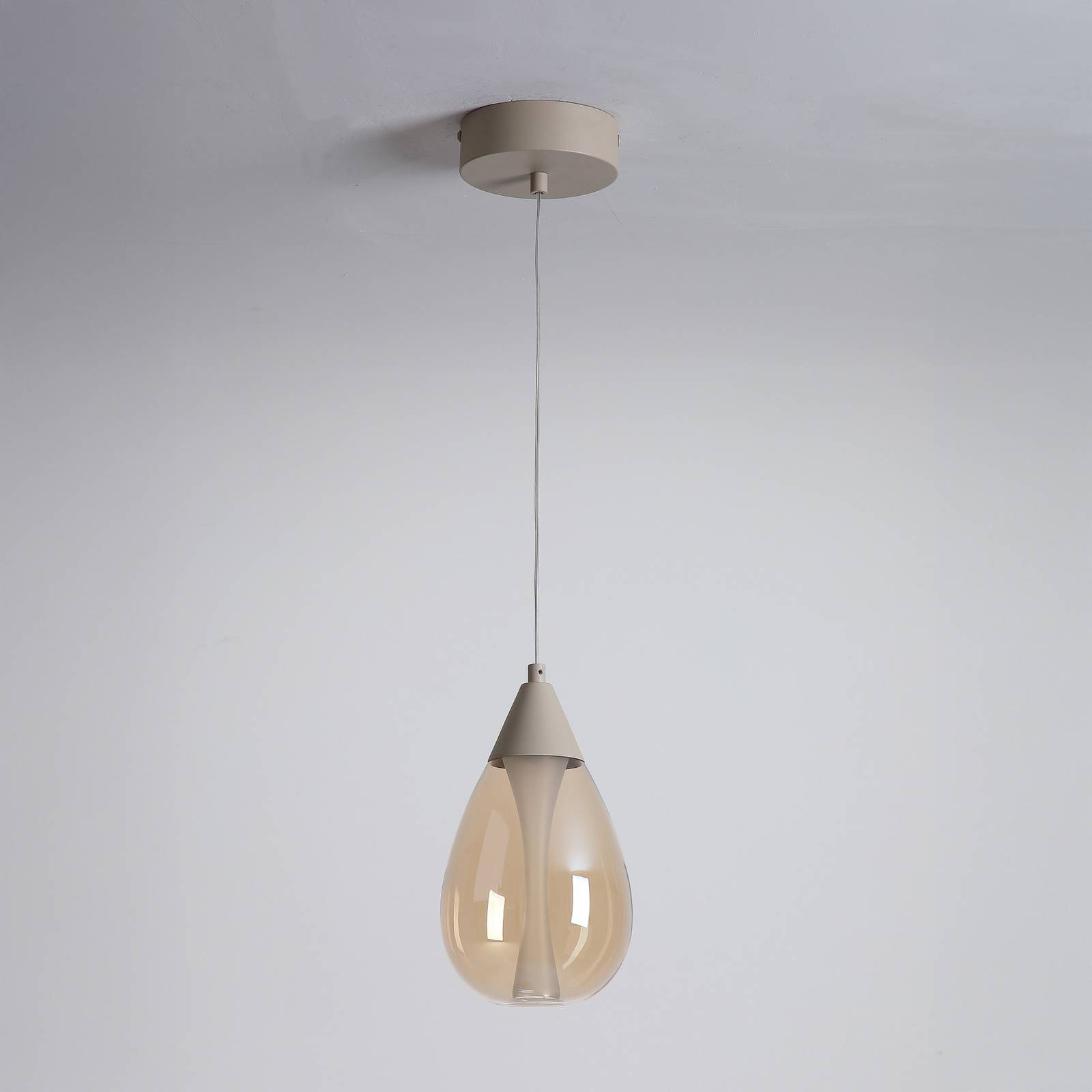 Żyrandol LED Pear, 1-punktowy, beżowy, szkło bursztynowe, 3 000 K