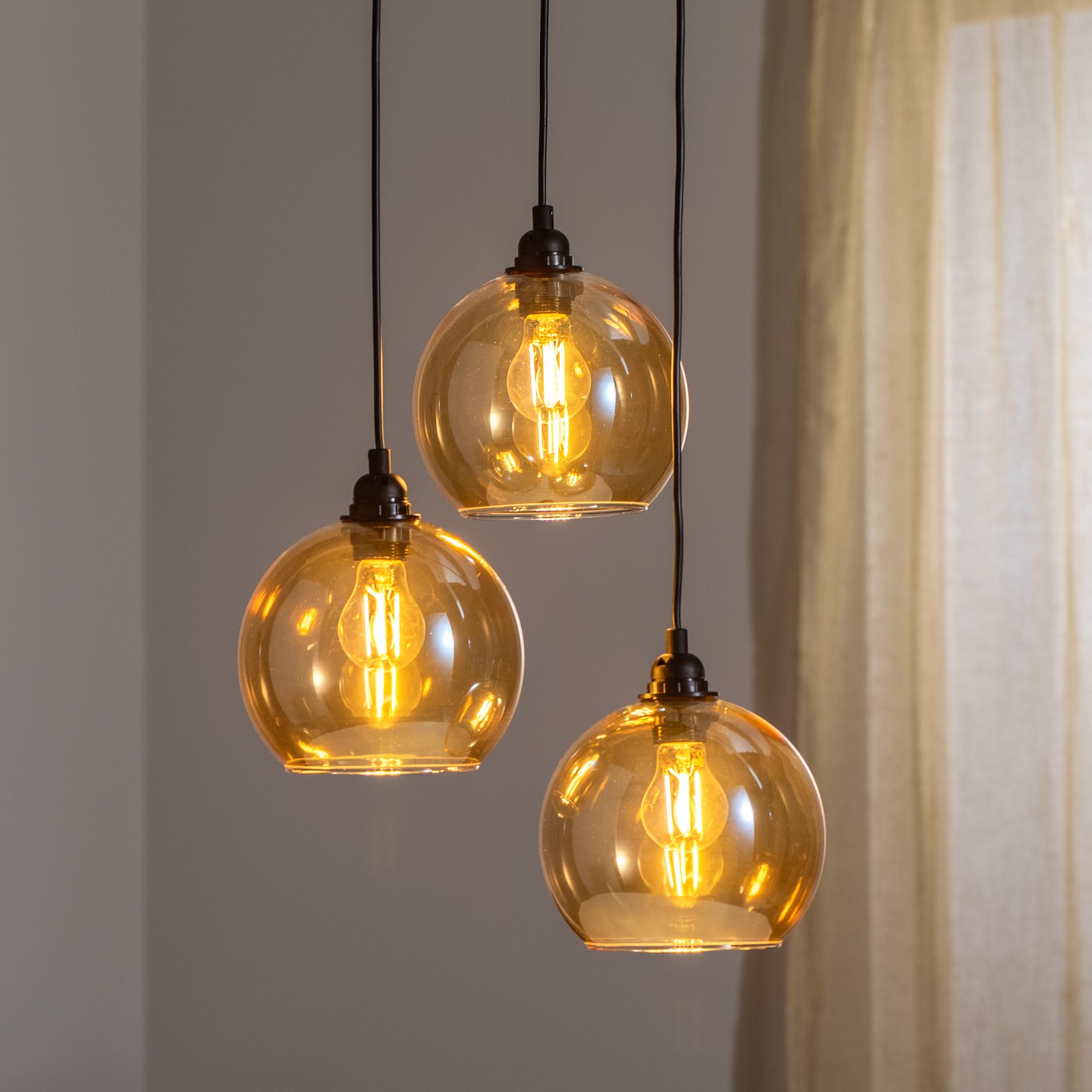 Hanging light Gold 021 3-bulb rondel glass Ø20cm